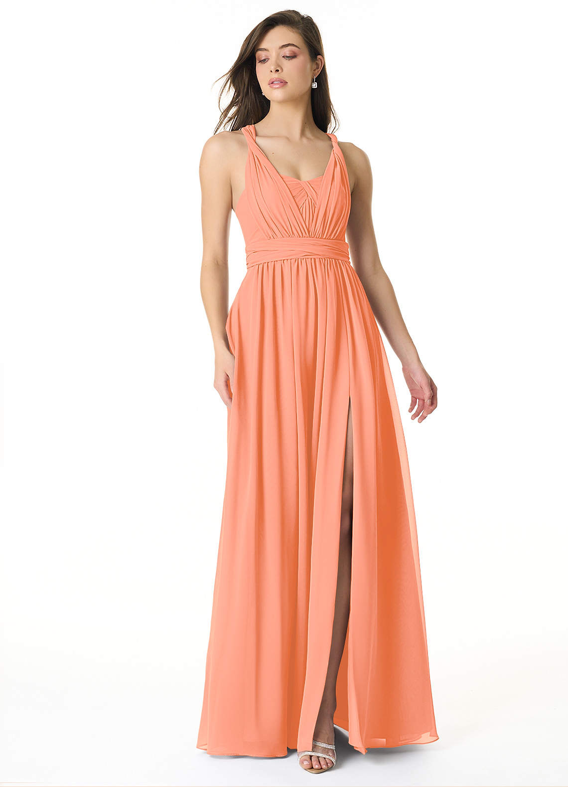 Azazie Olani Brautjungfernkleider Wandelbar A-Linie Schulterfrei Chiffon Kleid Sonnenuntergang image1