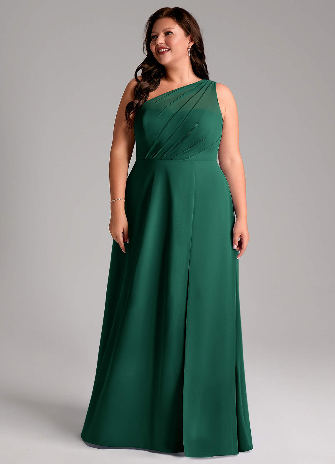 Azazie Phaedra Vestidos de madrinha de casamento Vestido Esmeralda de Chiffon de Linha A com Um ombro image15