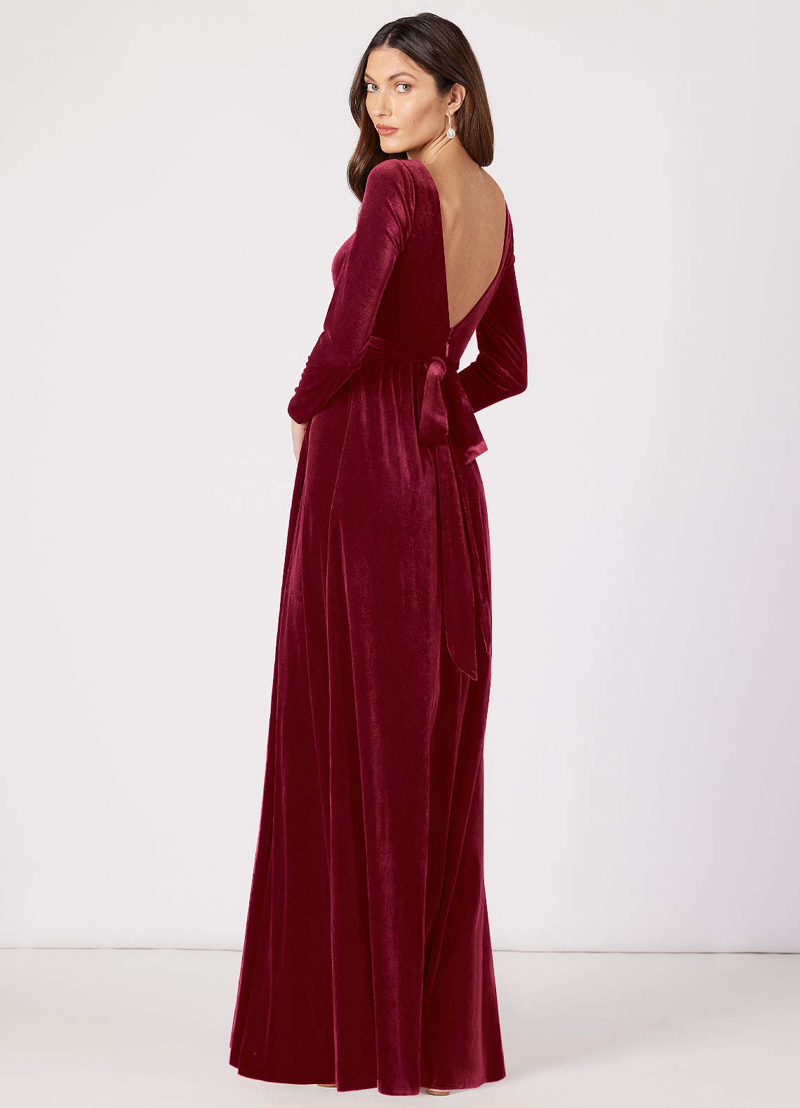 Azazie Brynn Bridesmaid Dresses A-Line Long Sleeve Velvet Floor-Length Dress image1