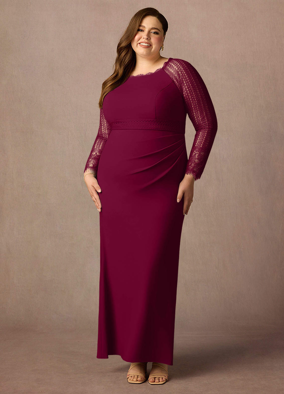 Azazie Peggy Mother of the Bride Dresses Burgundy Sheath Lace Dress image1