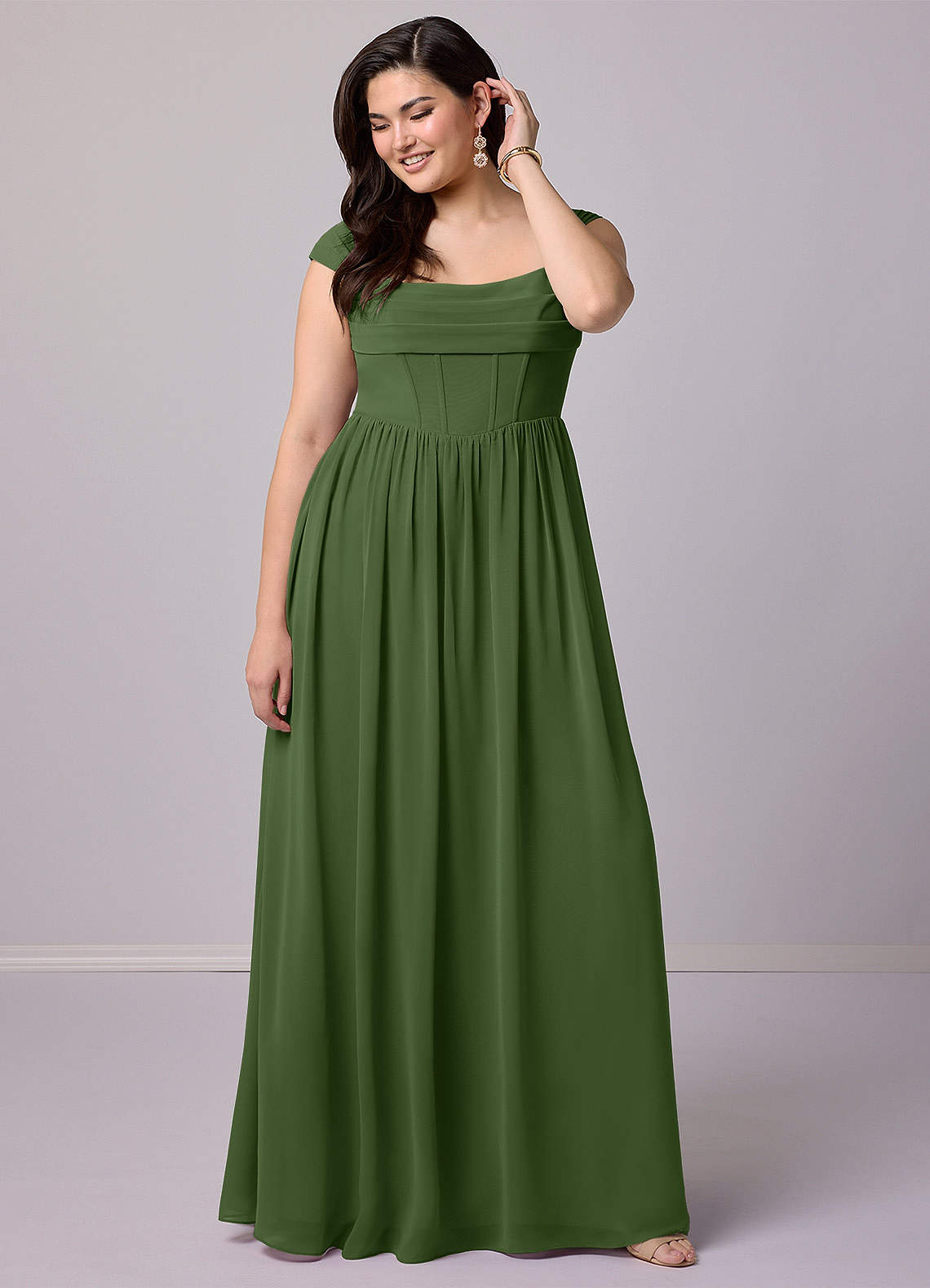 Barbie ♥ Azazie Bridesmaid Dresses Olive A-Line Corset Chiffon Dress image8