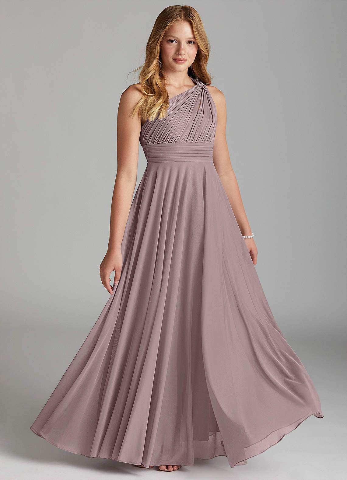 Azazie Charlize Junior Dusk A-Line Mesh Dress image1