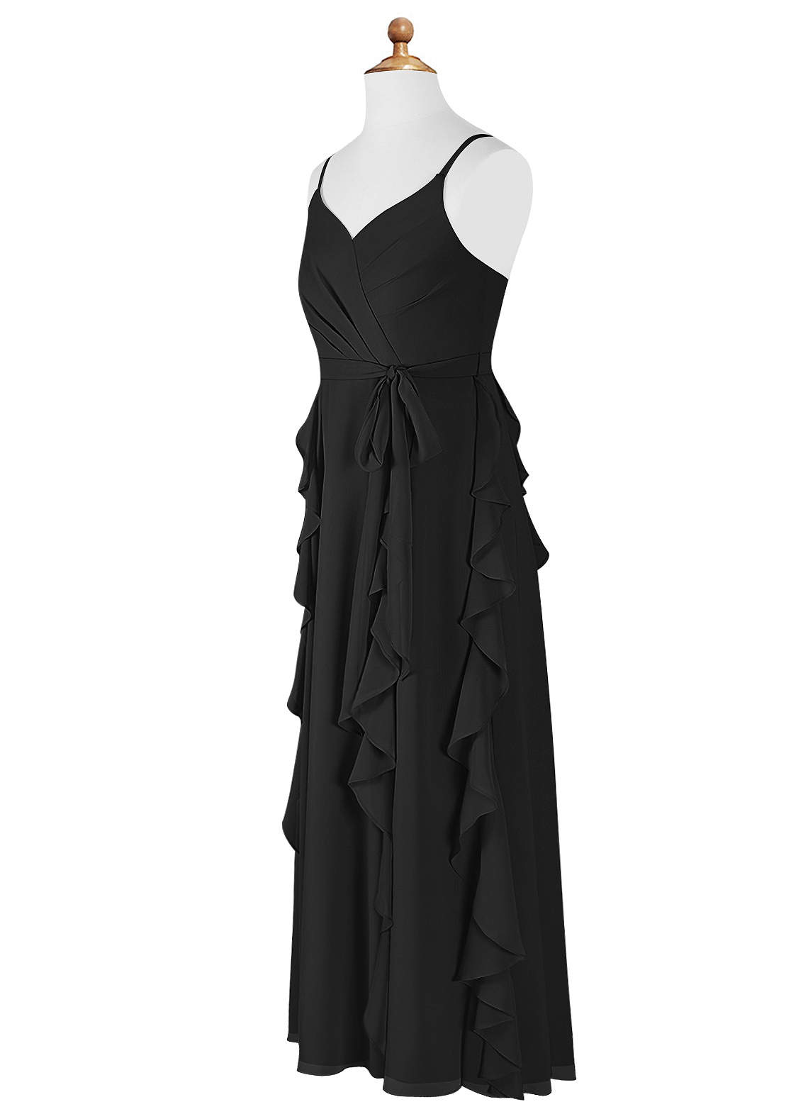 Azazie Peyton Junior Vestido Preto de Chiffon de Linha A com Plissado image7