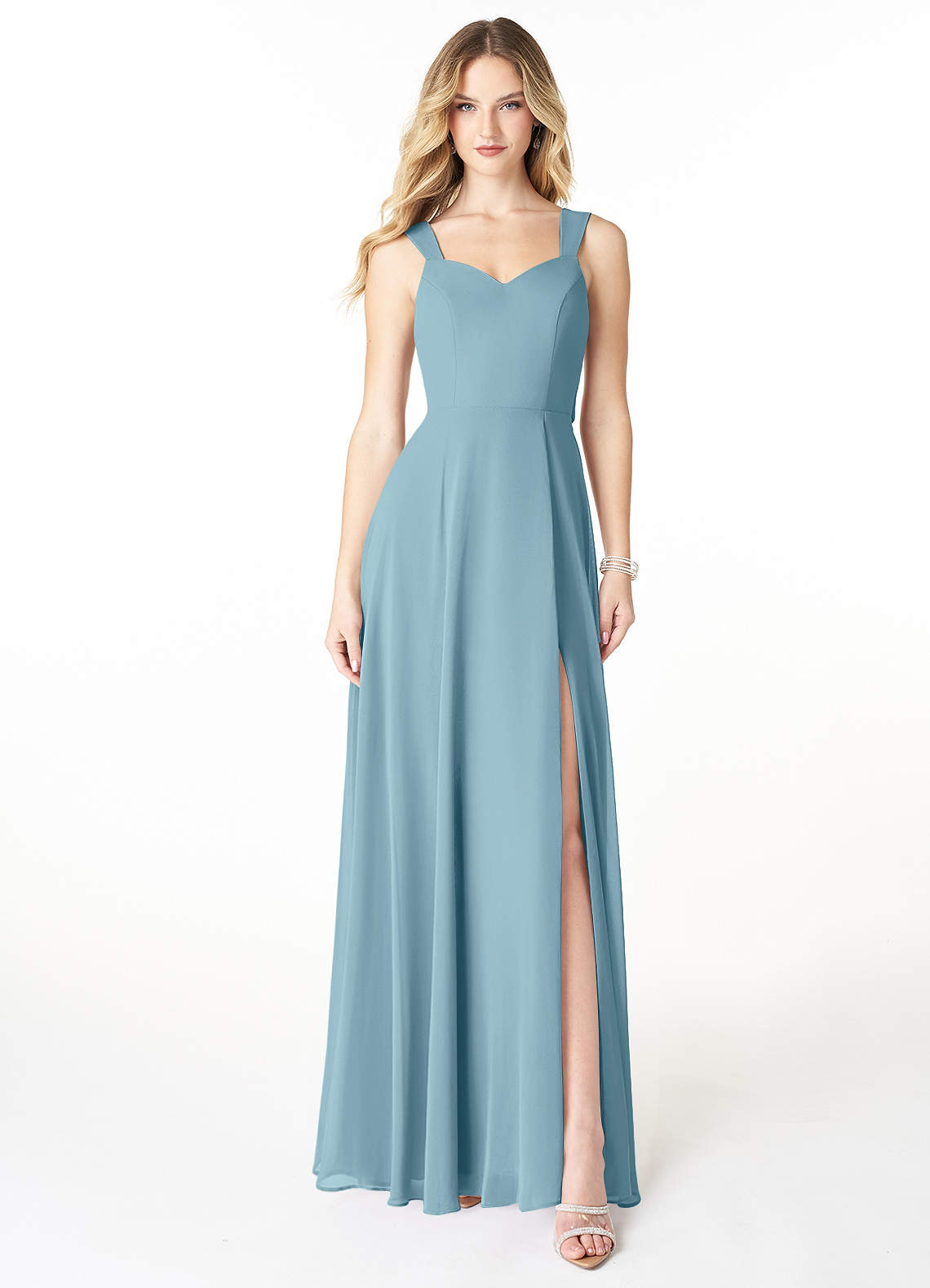 Azazie Julie Bridesmaid Dresses Moody Blue A-Line Sweetheart Neckline Chiffon Dress image1