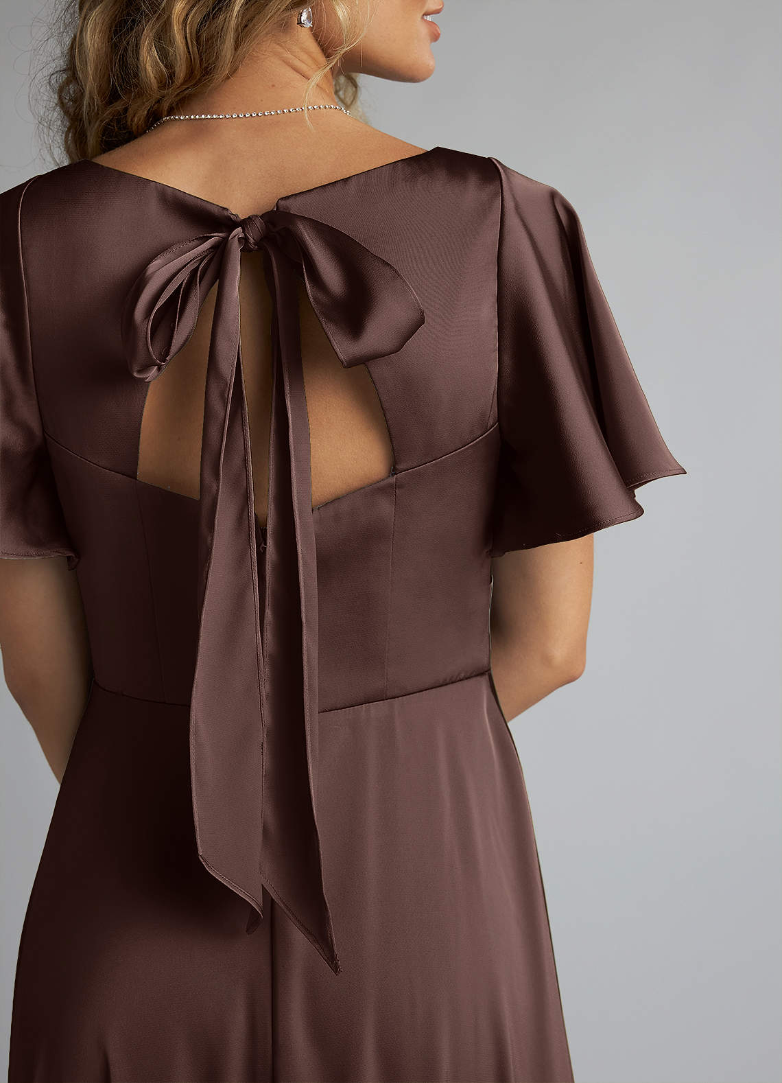 Azazie Kimber Bridesmaid Dresses Ganache A-Line Ruched Stretch Satin Dress image4