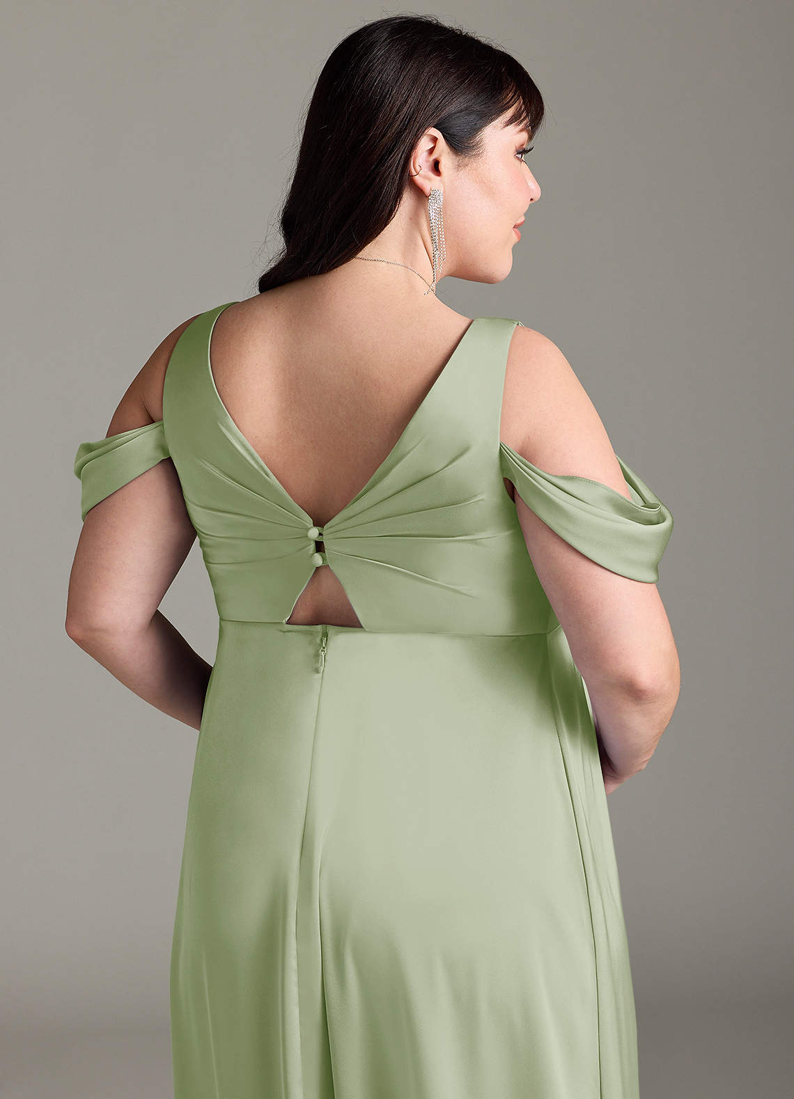 Azazie Rhea Vestidos de dama de honra para maternidade Vestir Linha A Plissado Comprimento do chão Cetim elástico image12