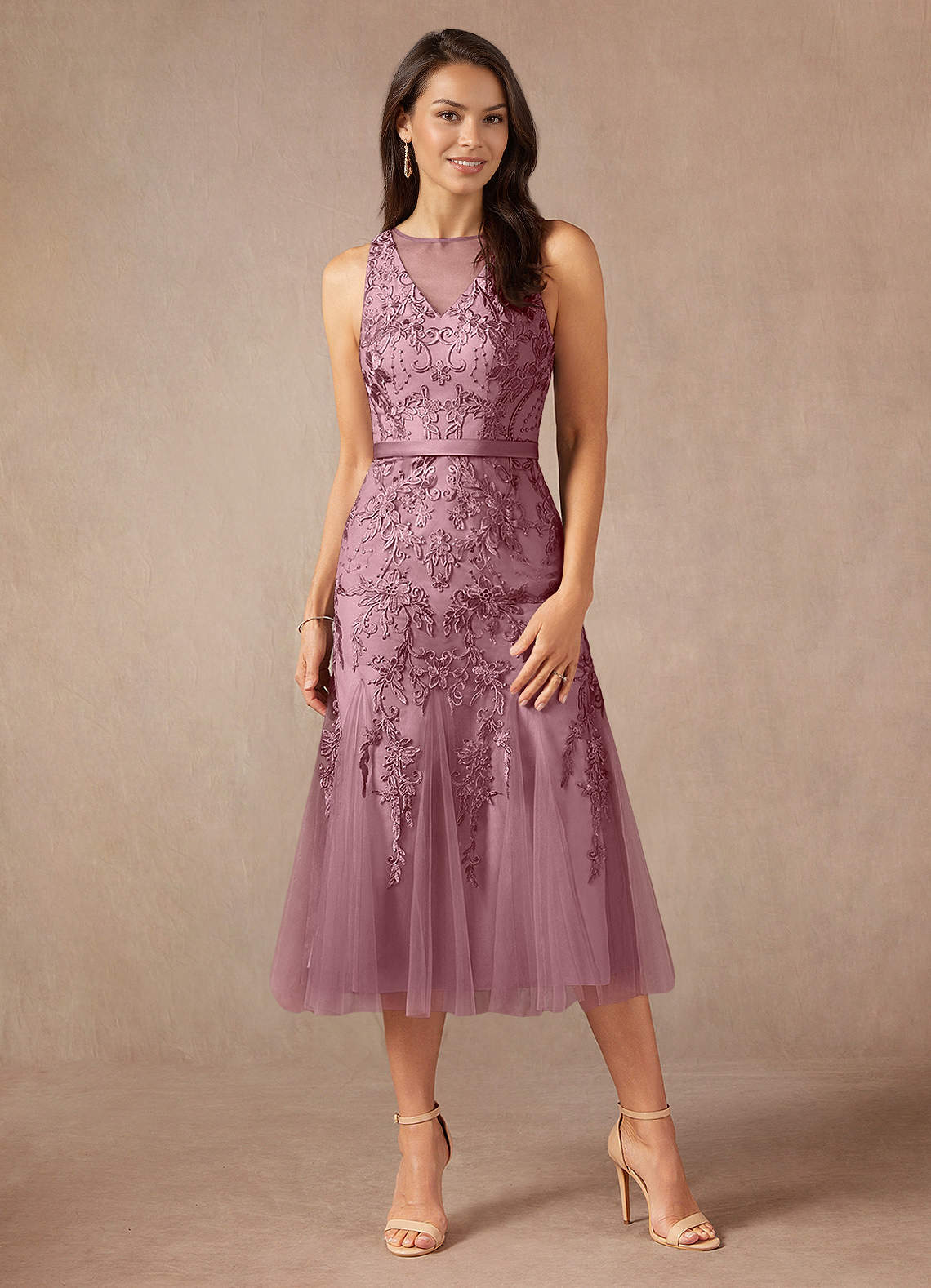 Azazie Herrin Vintage Mauve Mermaid Lace Dress