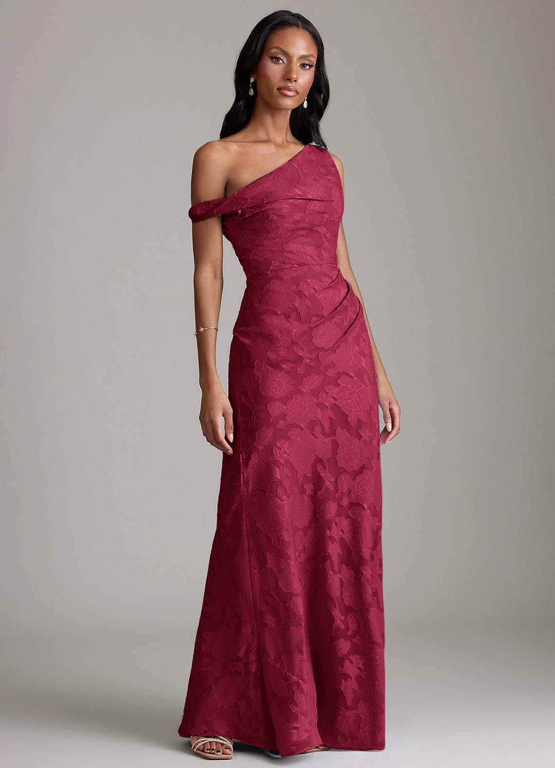 Azazie Emerson Vestidos de damas de honor Vestido de Borgoña de Devorado Floral de Corte Sirena con Vestidos sin tirantes image3
