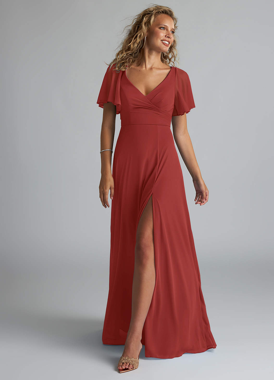 Azazie Induh Ready to Ship Rust Mesh Bridesmaid Dresses | Azazie UK