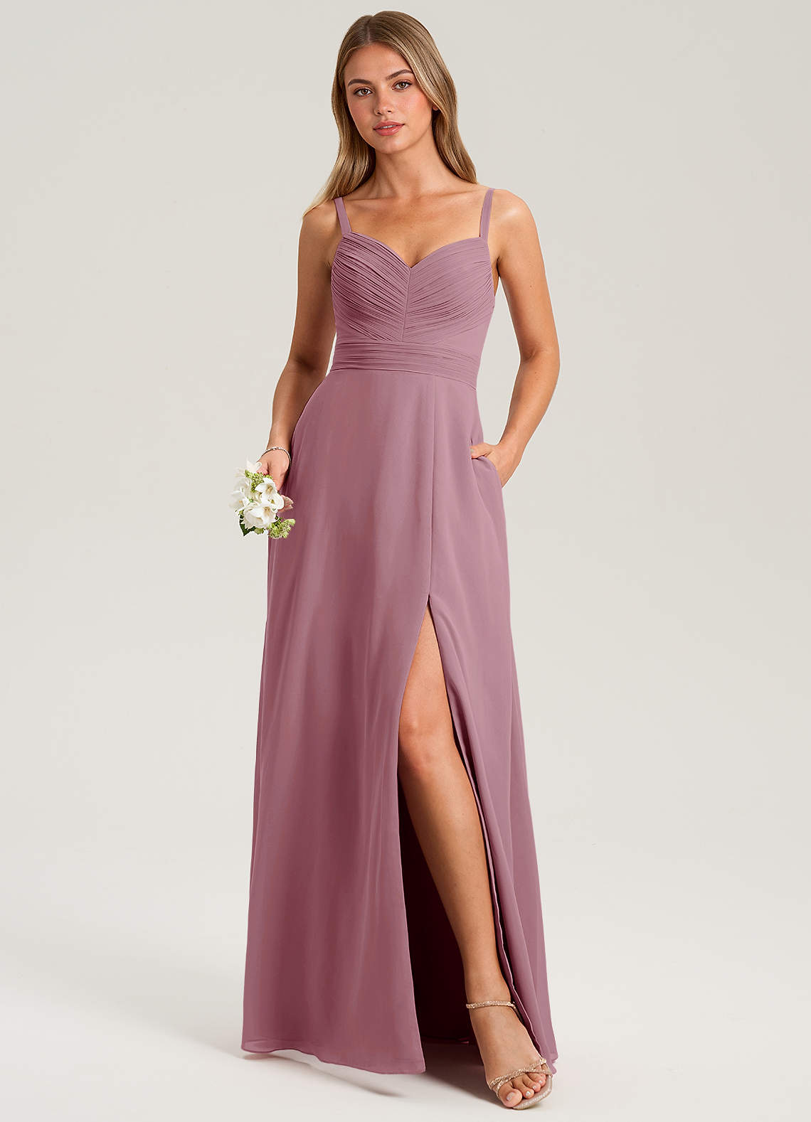 Azazie Terese Bridesmaid Dresses Vintage Mauve A-Line Pleated Chiffon Dress image1