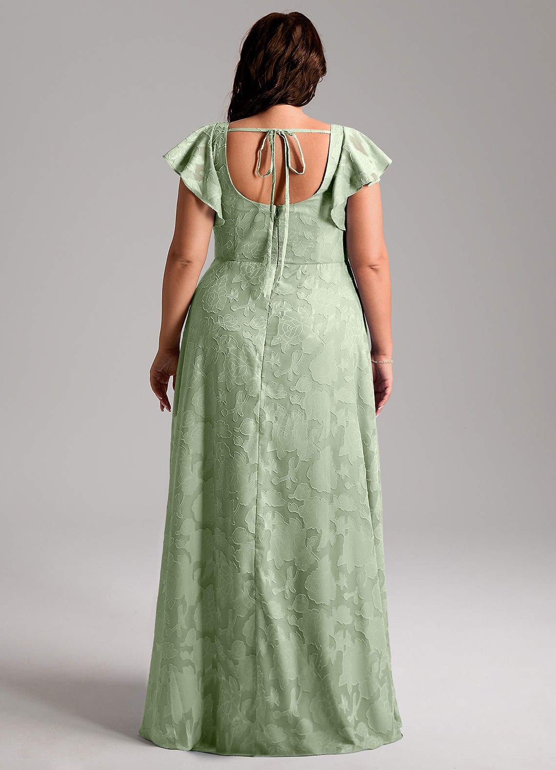 Azazie Bondi Bridesmaid Dresses Dusty Sage A-Line Side Slit Floral Burnout Dress image7