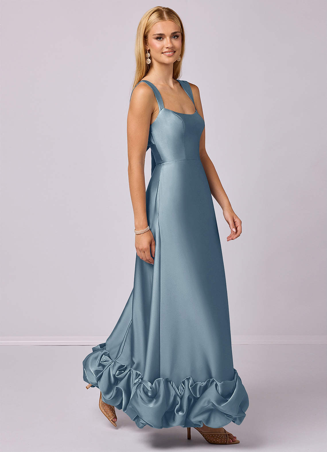 Barbie ♥ Azazie Bridesmaid Dresses A-Line Stretch Satin Ankle-Length Dress with Pockets image2