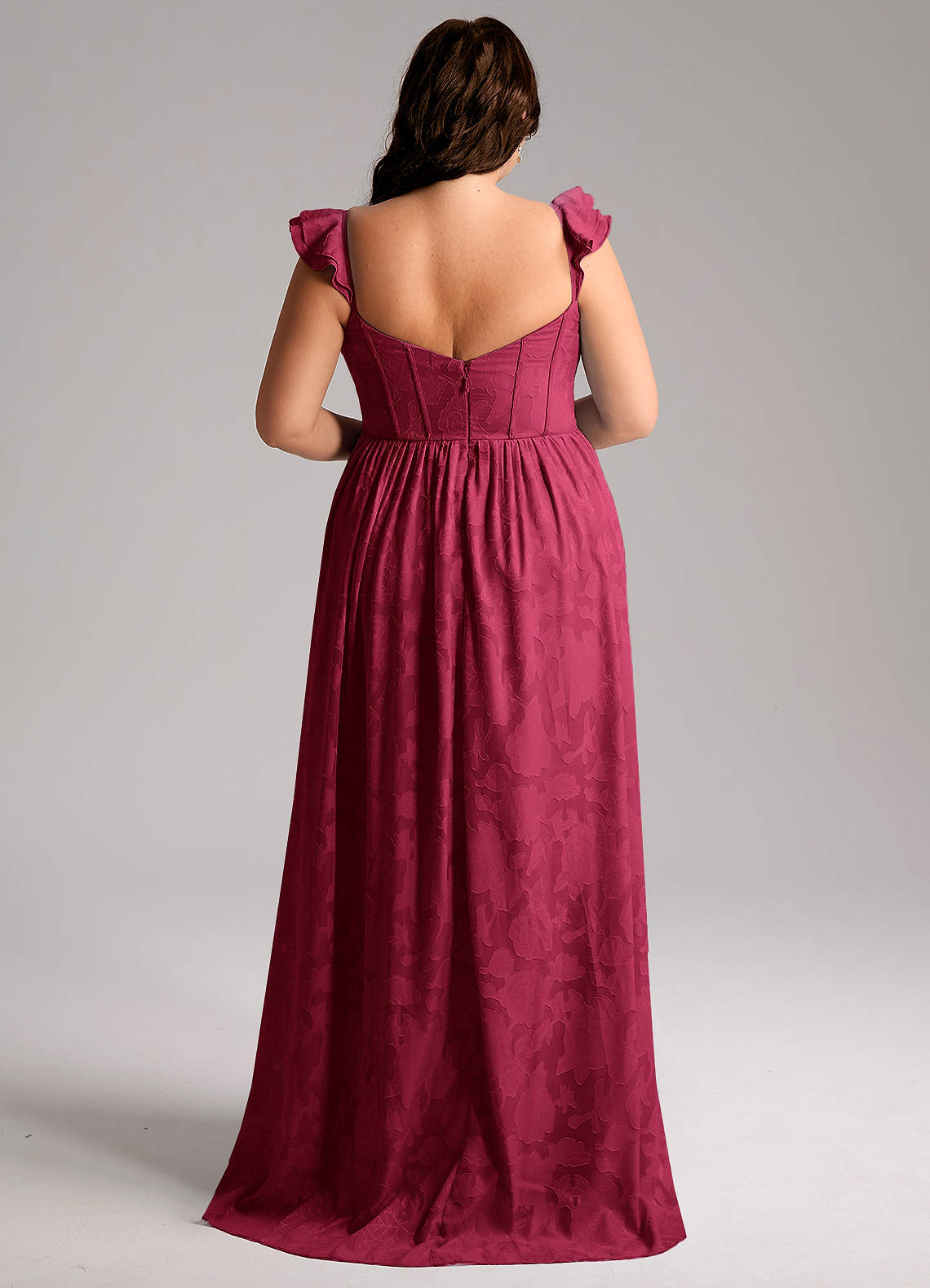 Azazie Denisse Vestidos de madrinha de casamento Vestido Borgonha de Esgotamento Floral de Linha A com Ruched image7