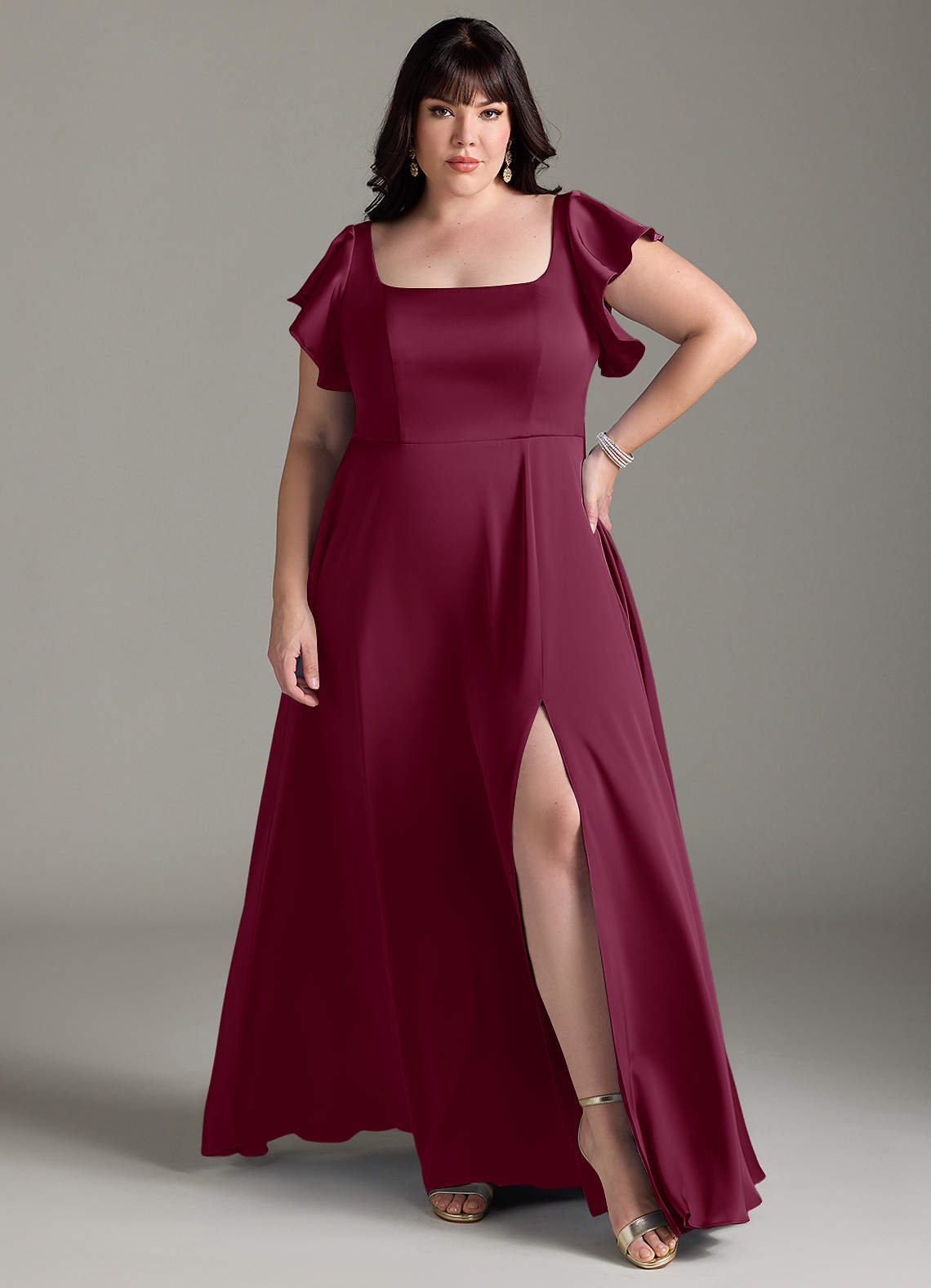 Azazie Bondi Bridesmaid Dresses Mulberry A-Line Bow Stretch Satin Dress image1