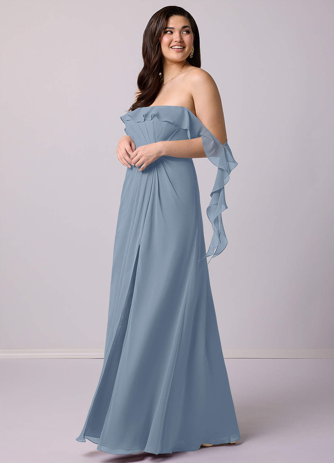 Barbie ♥ Azazie Bridesmaid Dresses A-Line Off the Shoulder Chiffon Floor-Length Dress image3
