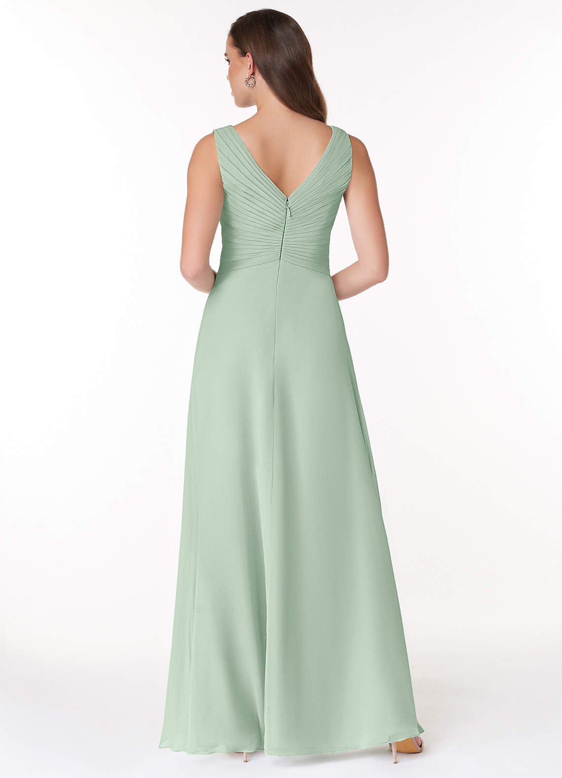 Azazie Flora Bridesmaid Dresses Agave A-Line Pleated Chiffon Dress image1