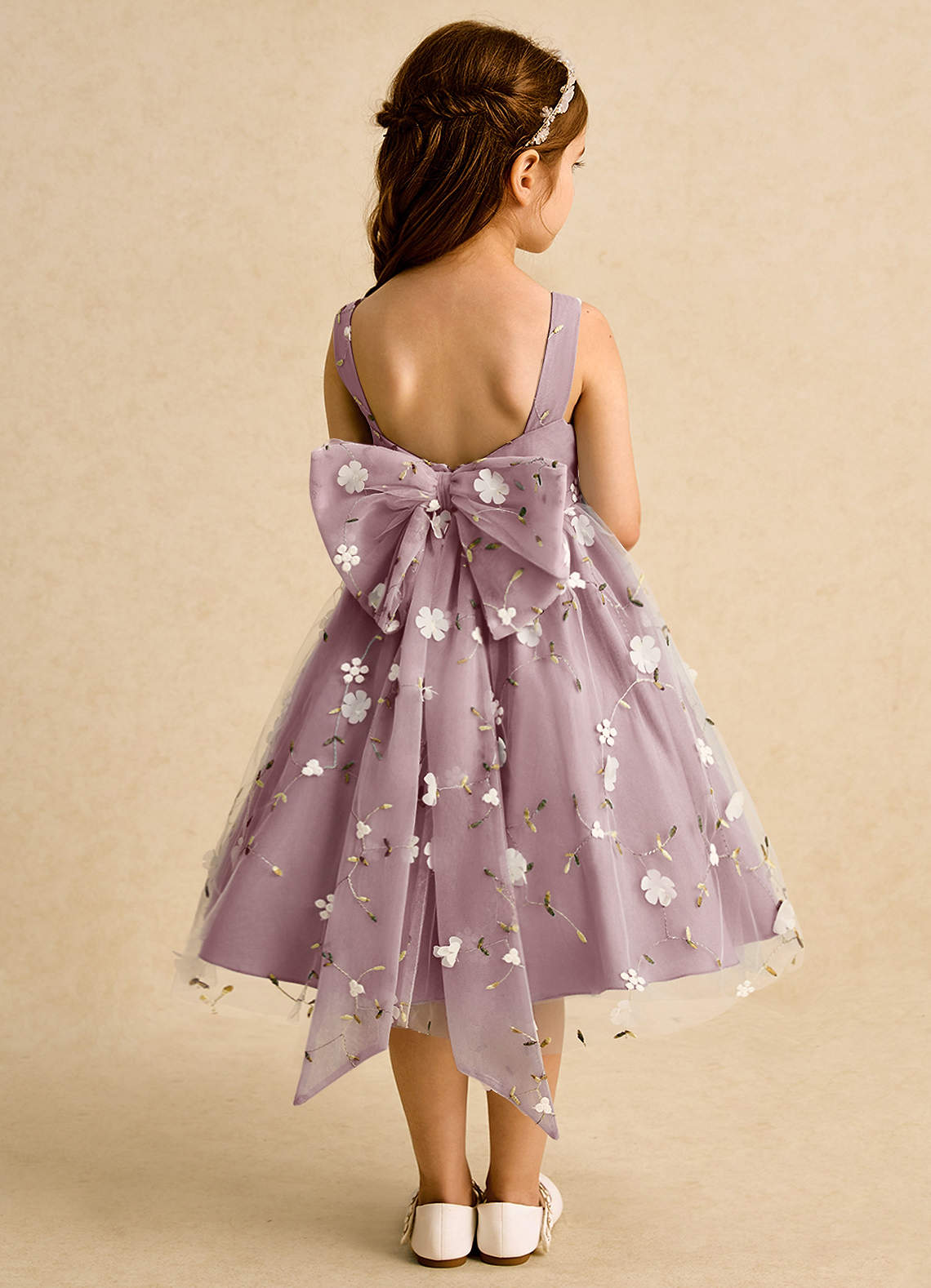 Azazie Bean Blumenmädchenkleider Ballkleid ärmellos Tüll Kleid Altrosa image1