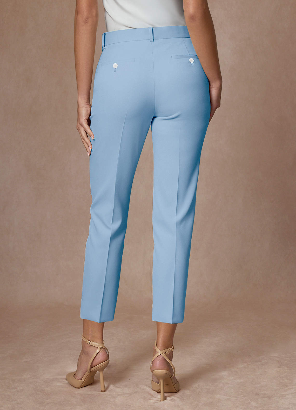 Whitney Sky Blue Refined Weave Performance Cropped Dress Pants | Azazie UK