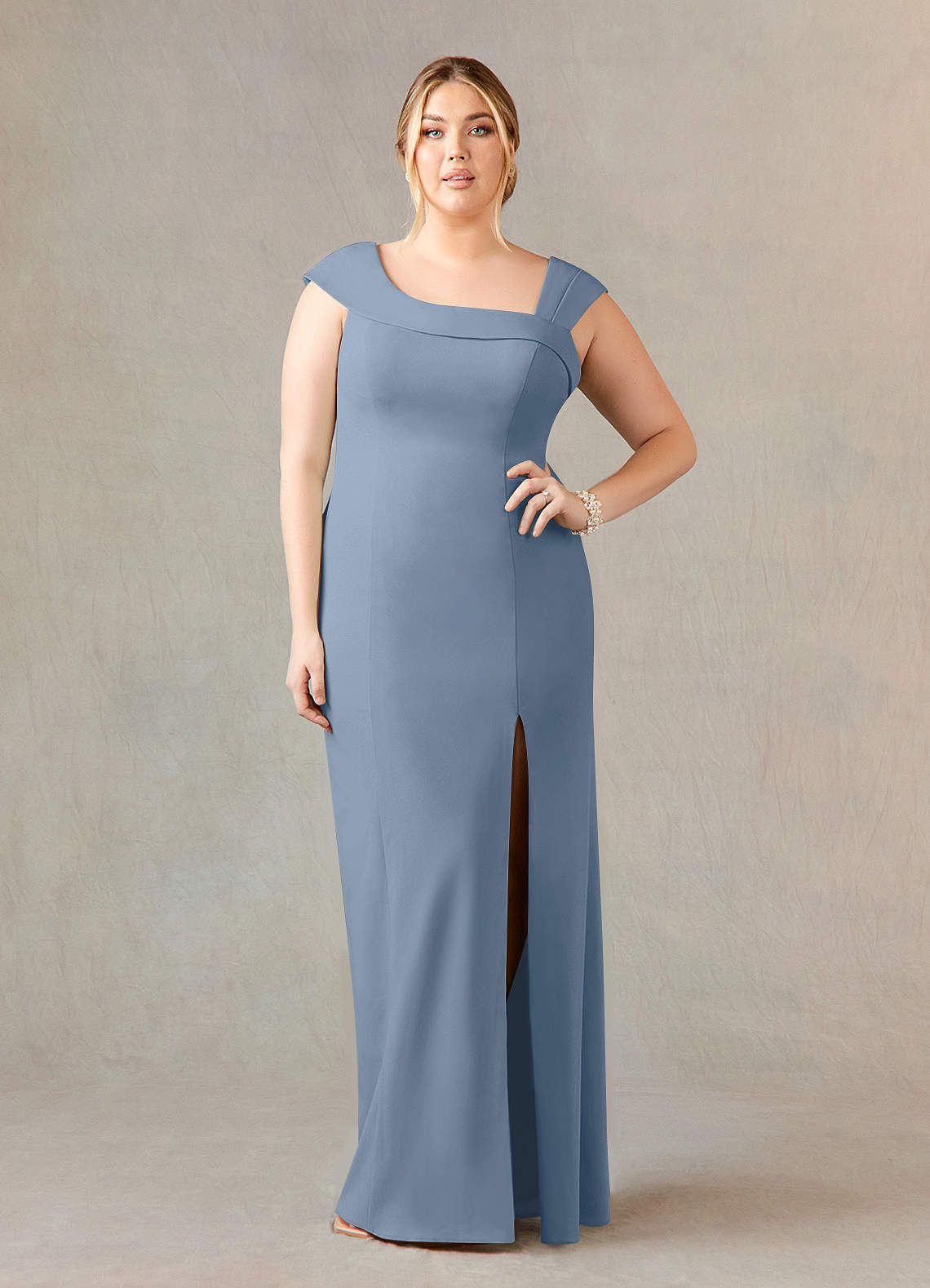Azazie Ellen Final Sale Dark Green Sheath Side Slit Stretch Crepe Dress image1