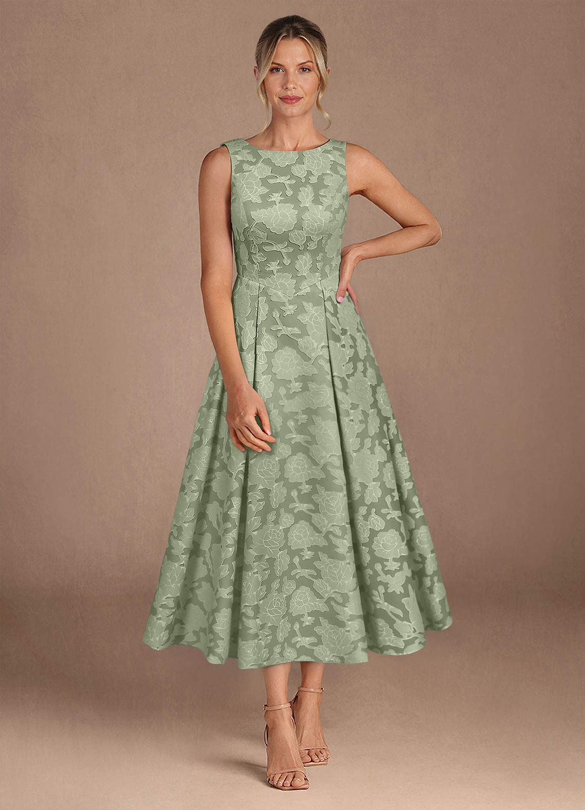 Azazie Fulton vestidos de madre de la novia Vestido de Agave de Devorado Floral de Corte En A con Plisado image3