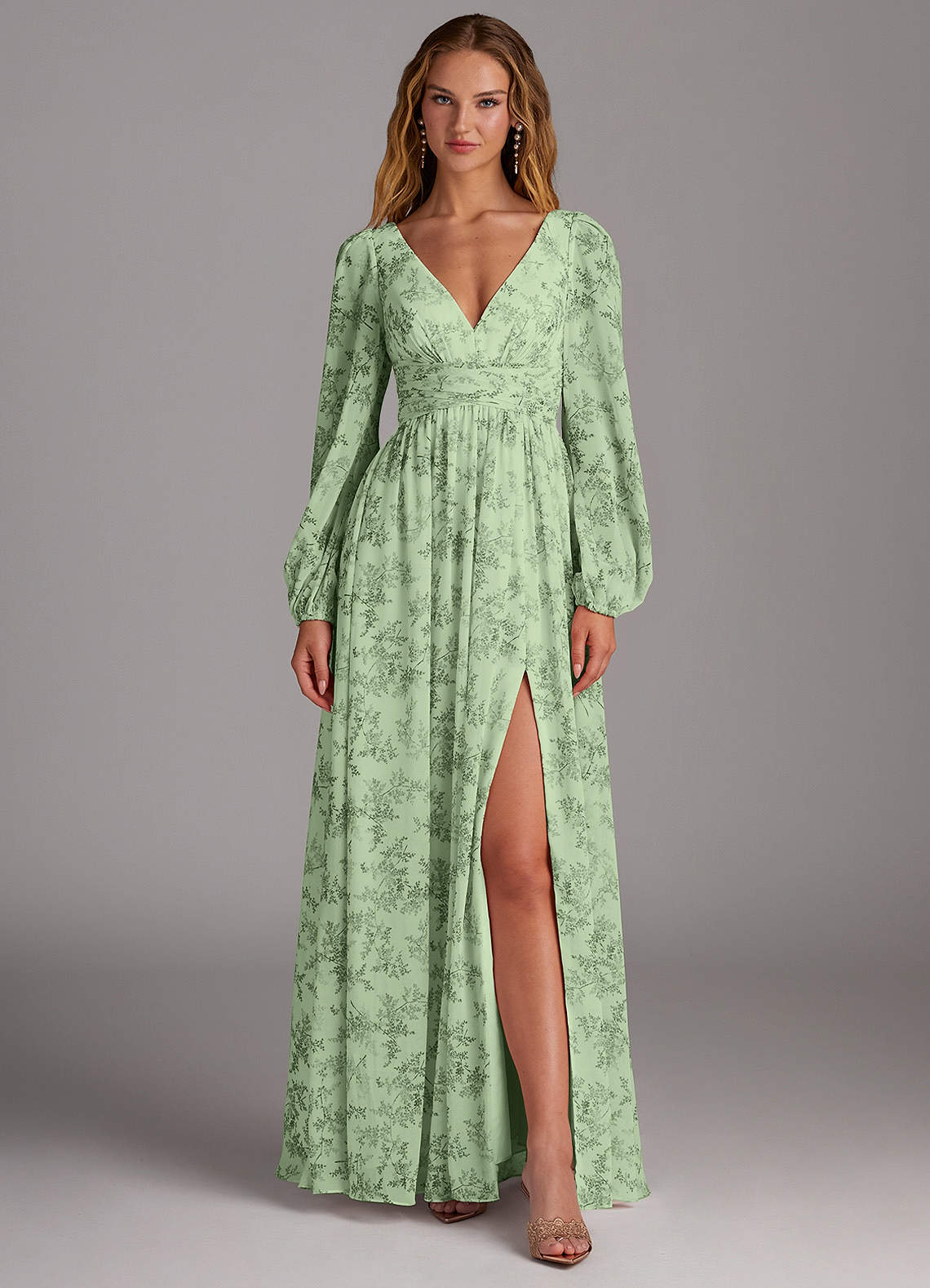 Azazie Norah Green Fern Floral Chiffon Bridesmaid Dresses | Azazie