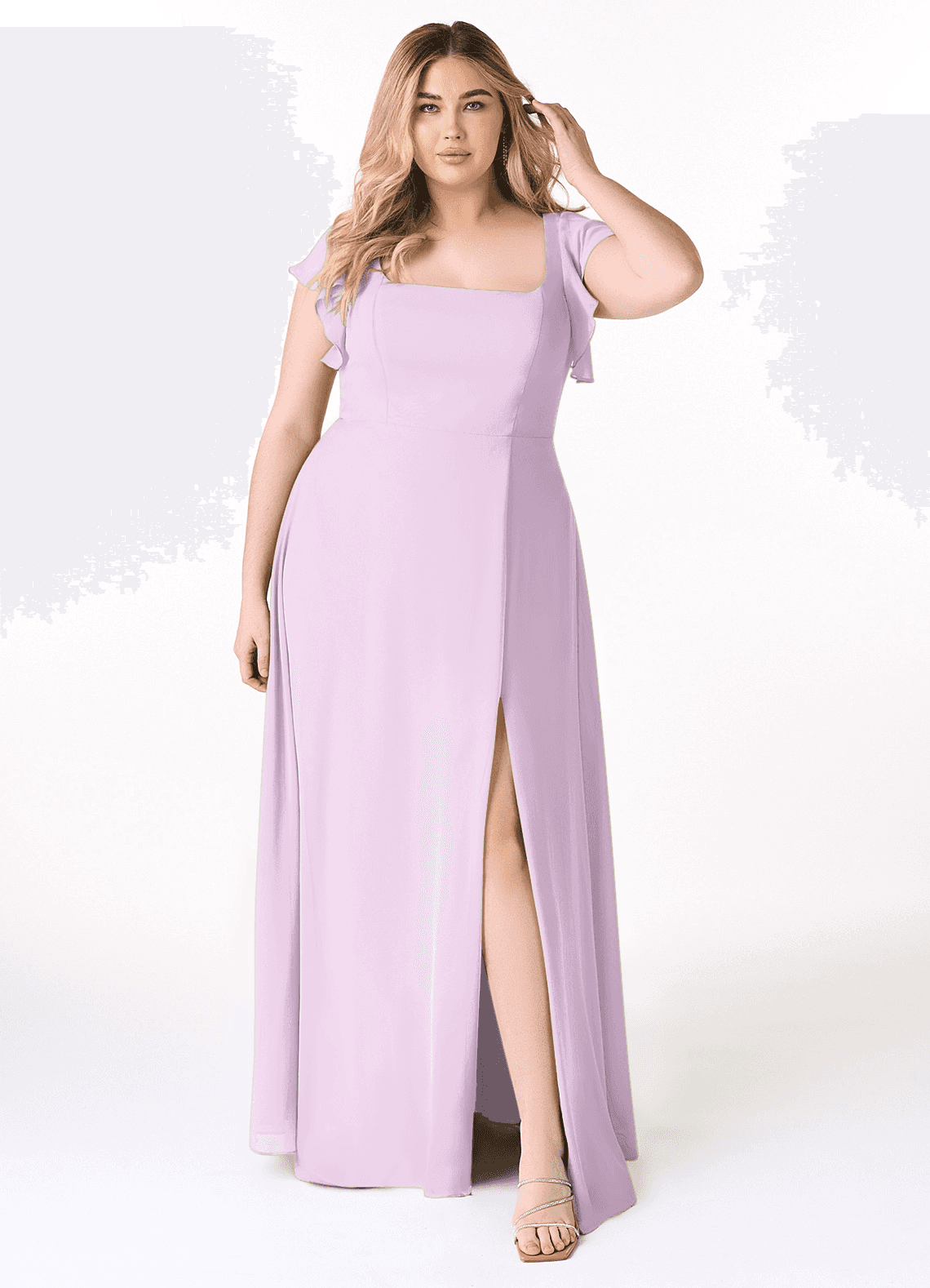 Azazie Bondi Bridesmaid Dresses Frosted Lilac A-Line Ruffled Chiffon Dress image6