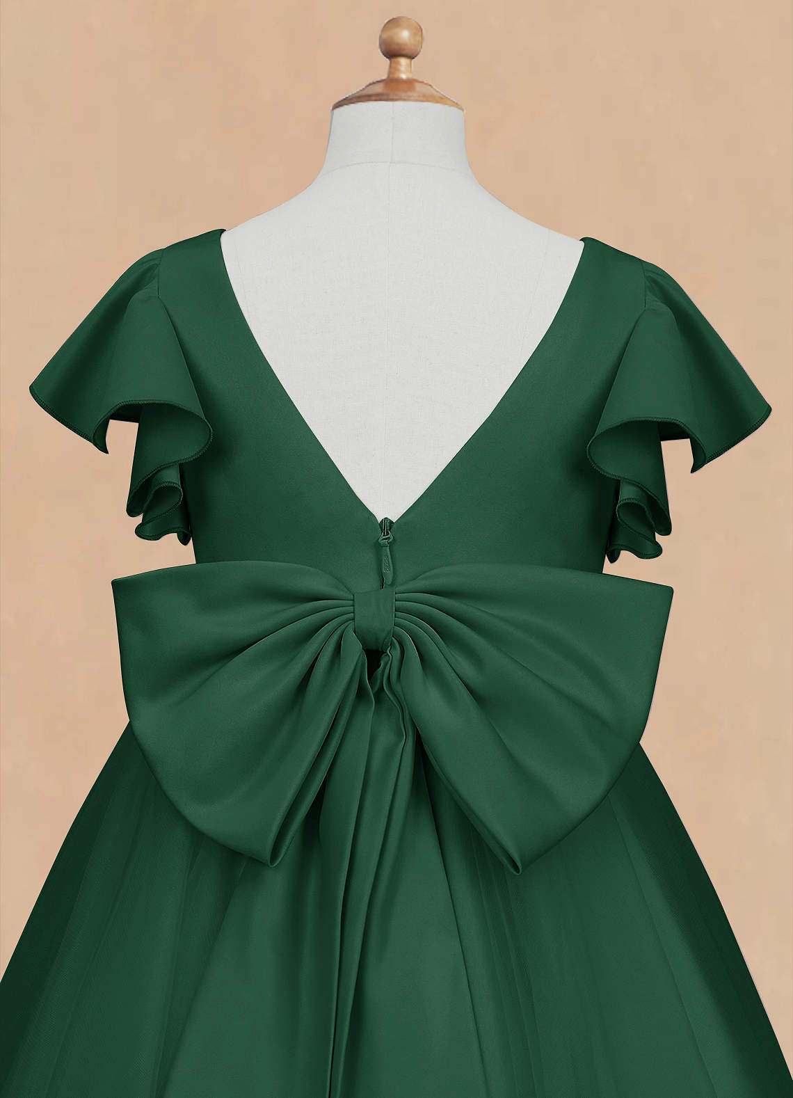 Azazie Kaeya Flower Girl Dresses Dark Green A-Line Bow Tulle Dress image7