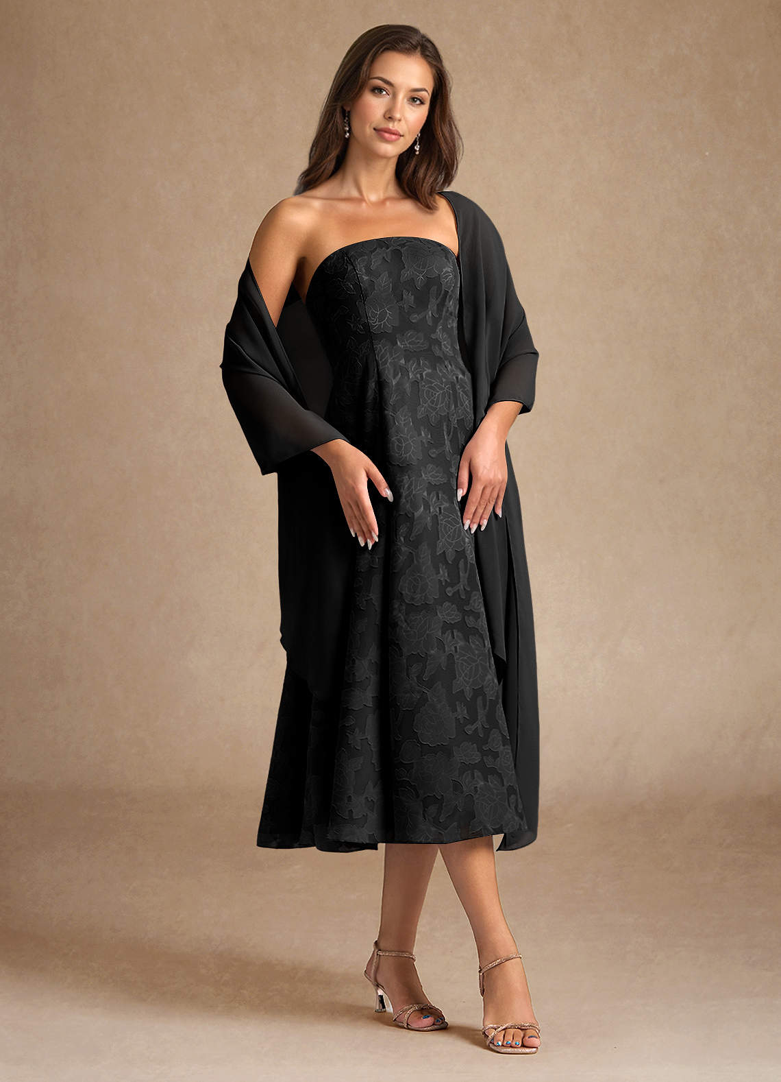 Azazie Lorain vestidos de madre de la novia Vestido de Negro de Devorado Floral de Corte En A con Plisado image1