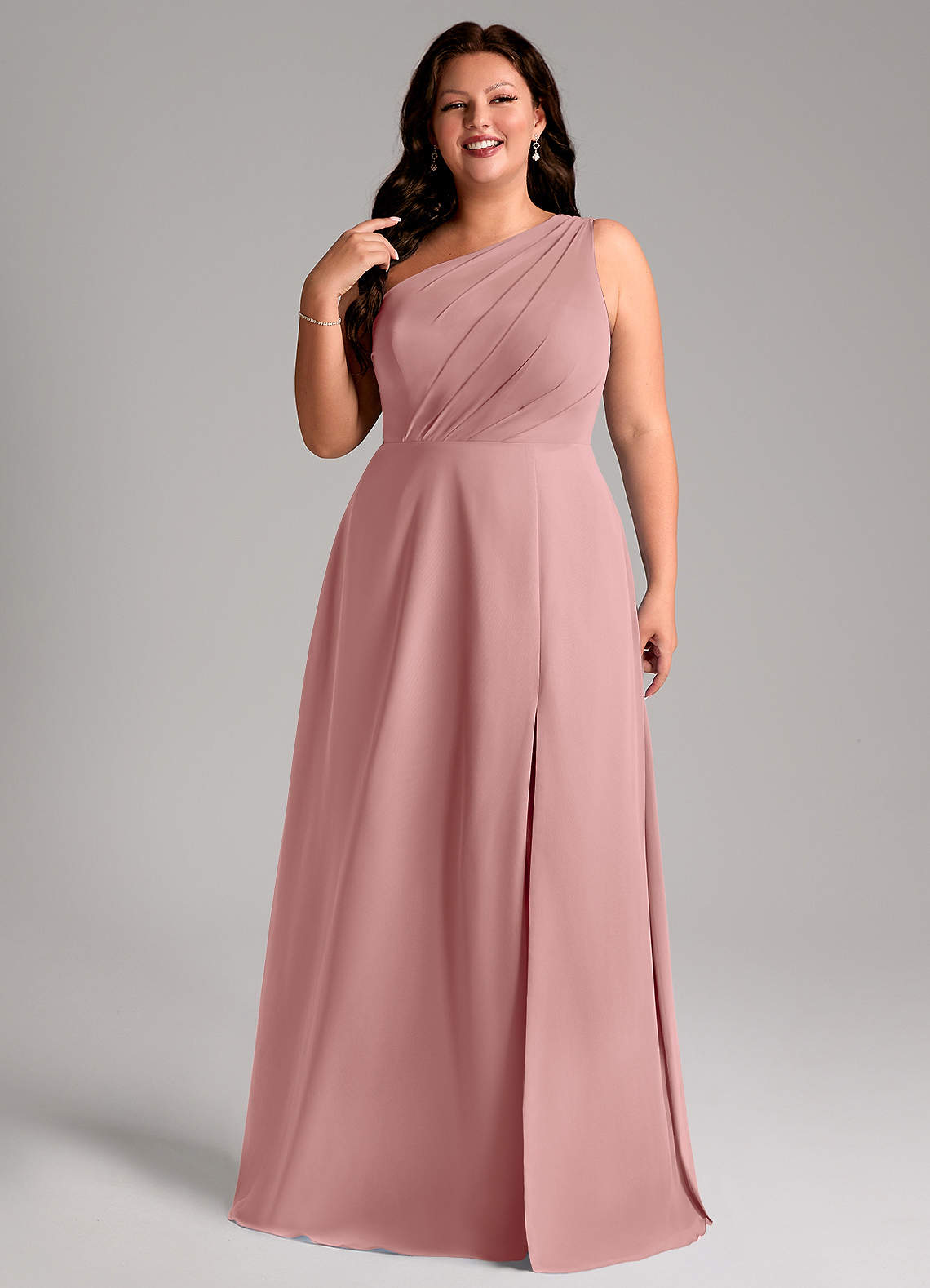 Azazie Phaedra Bridesmaid Dresses Dusty Rose A-Line One Shoulder Chiffon Dress image12