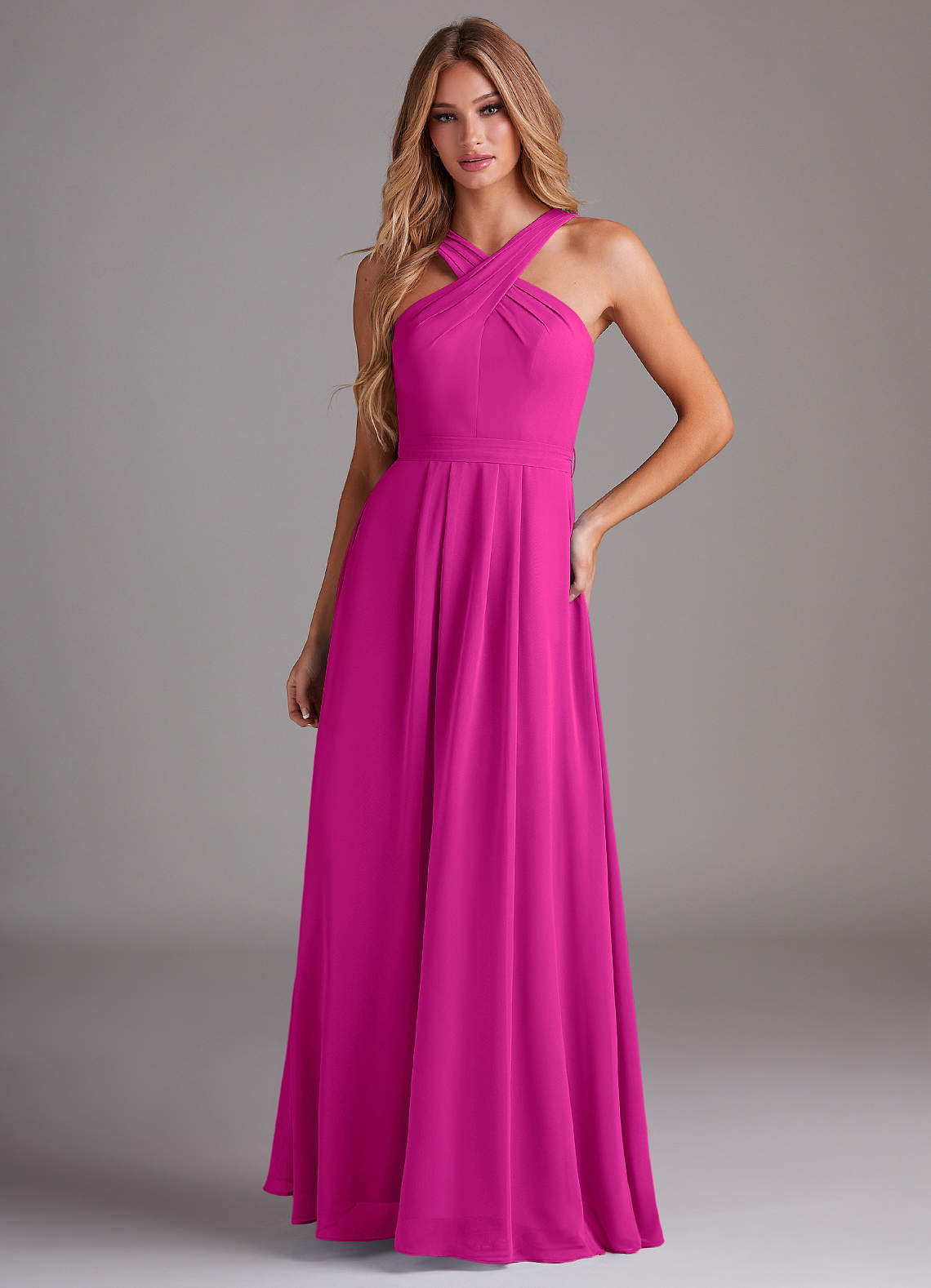 white christmas dresses Classic A Line Halter Flower Pink Chiffon Open Back Prom Dress Wedding  Guest Dress SH3020 main image 1
