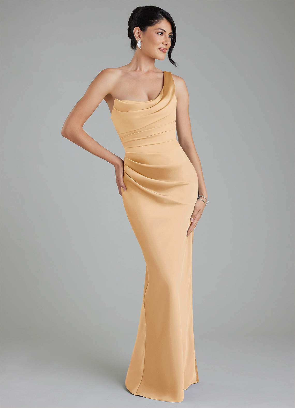 sabrina gold dress Azazie Sabrina Gold Stretch Satin Bridesmaid Dresses