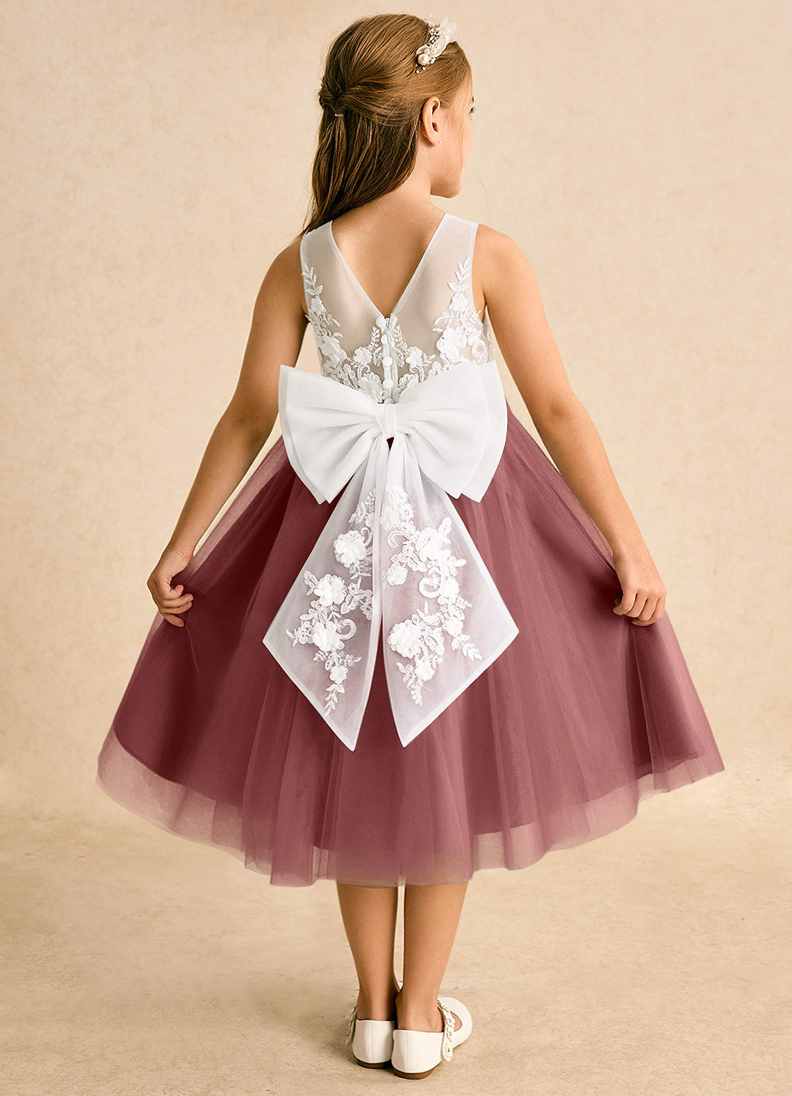 Azazie Lina Flower Girl Dresses Ivory Amethyst Ball-Gown Lace Dress image1