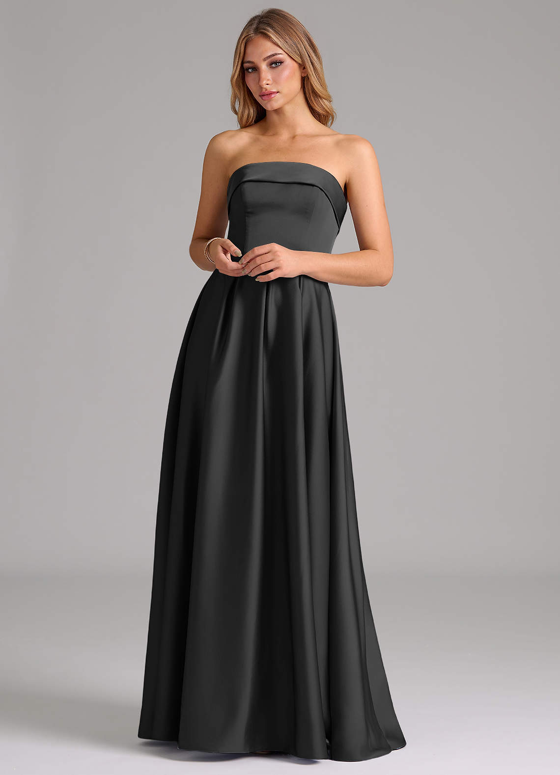 Azazie Lucienne Bridesmaid Dresses Black A-Line Strapless Stretch Satin Convertible Dress image3