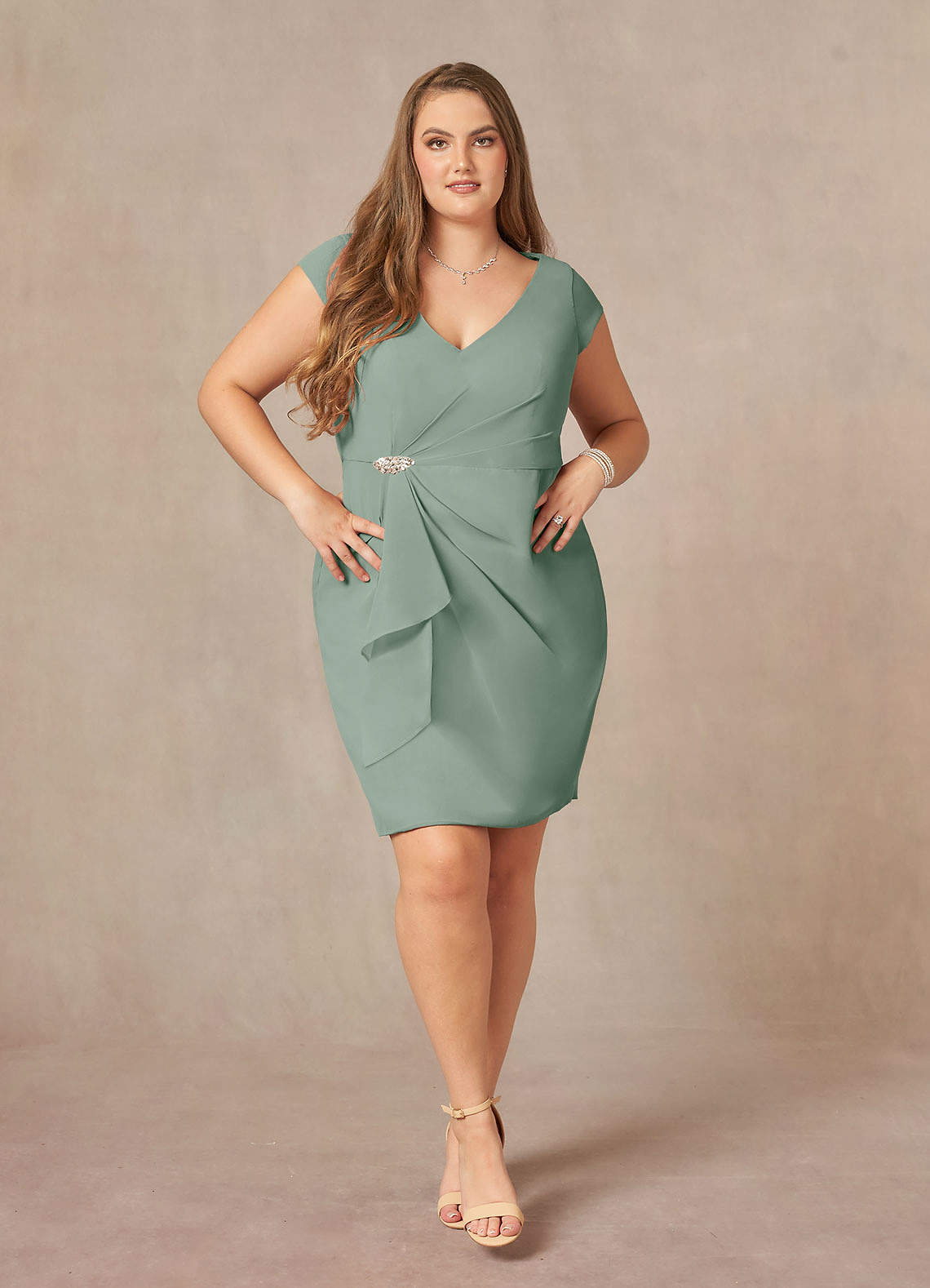 Azazie Nola Final Sale Black Sheath V-Neck Pleated Chiffon Dress image1