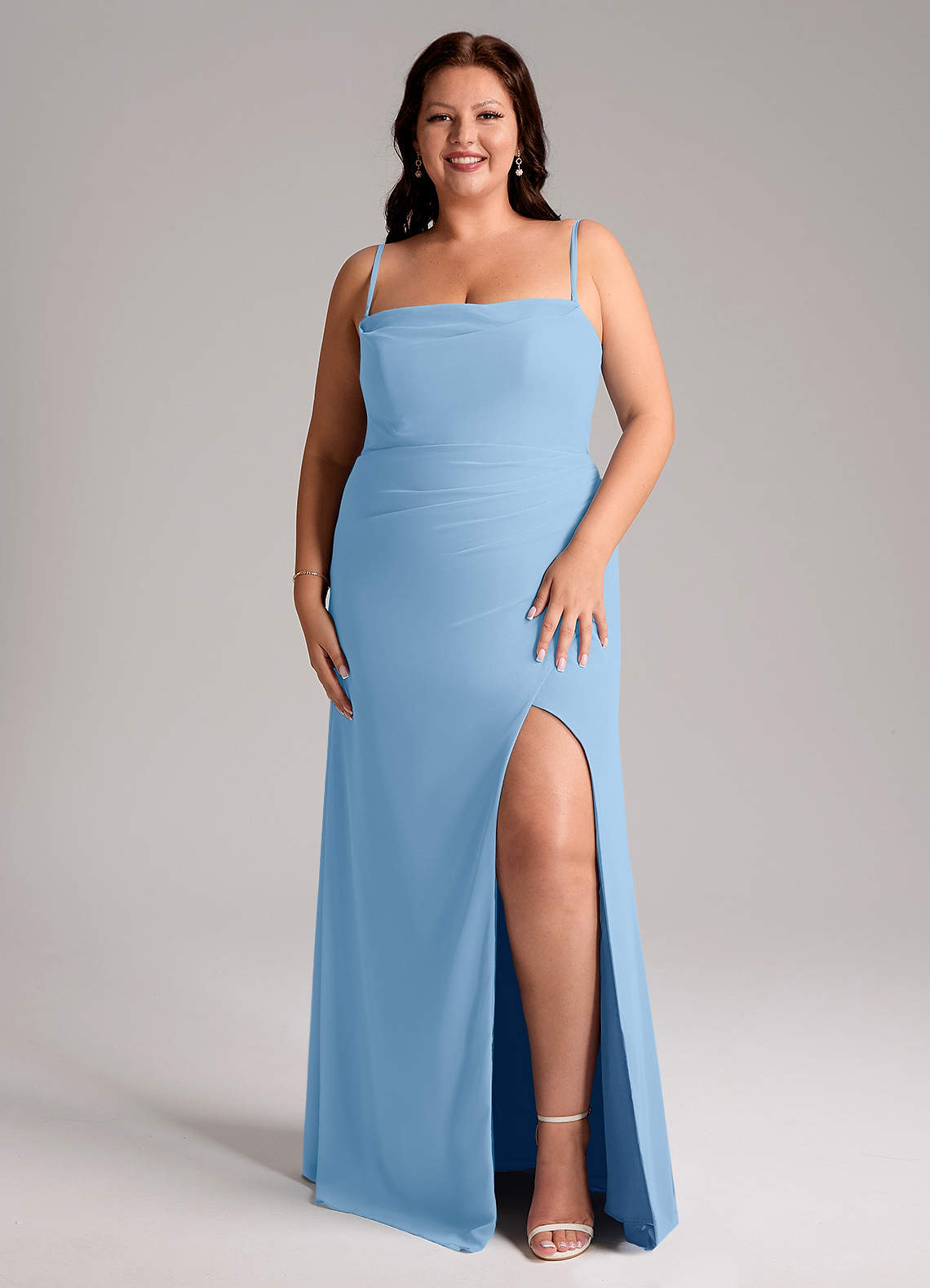 Azazie Leonis Bridesmaid Dresses Powder Blue Sheath Strapless Chiffon Convertible Dress image8
