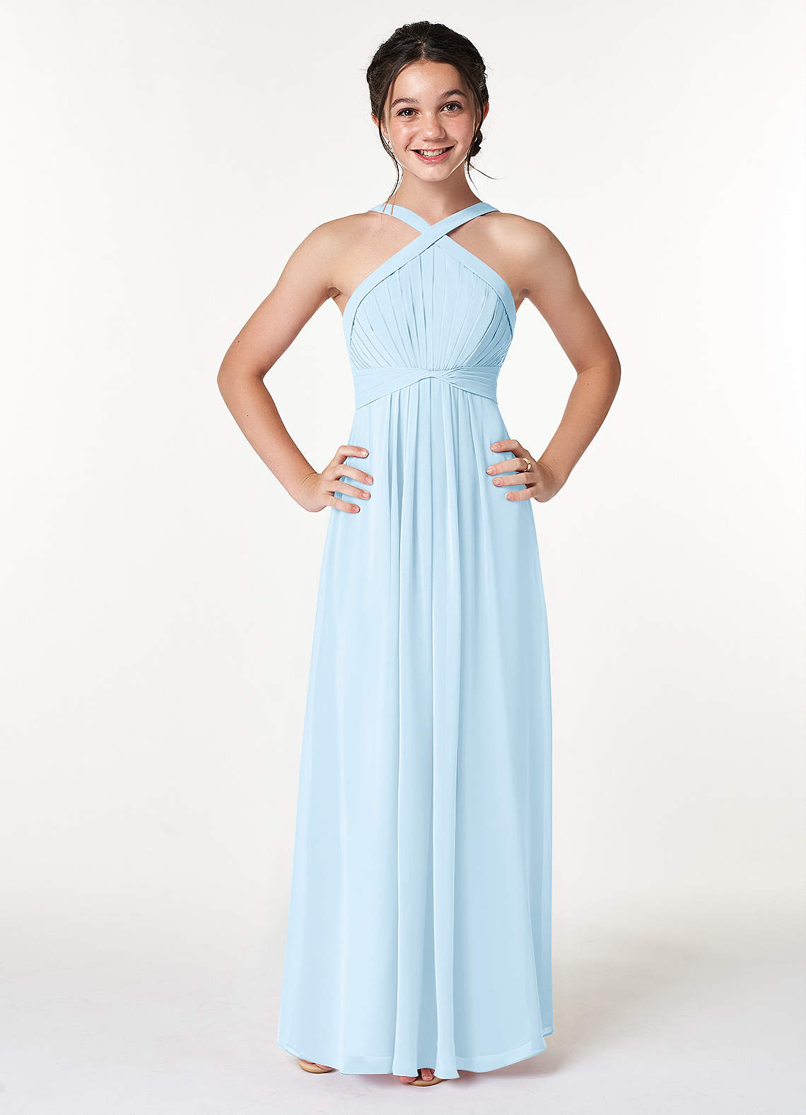 Azazie Anthea Junior Sky Blue Pleated Chiffon Dress image1