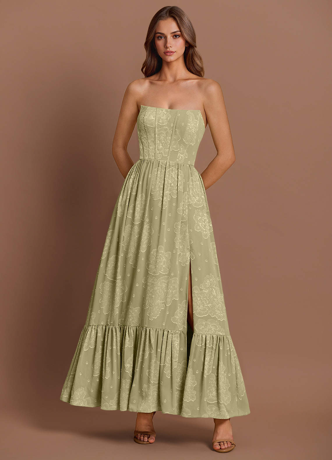 fitted lace wedding dress Lace & Beads Lydia Maxi Yellow Floral Dress – Love My Apparel main image 1