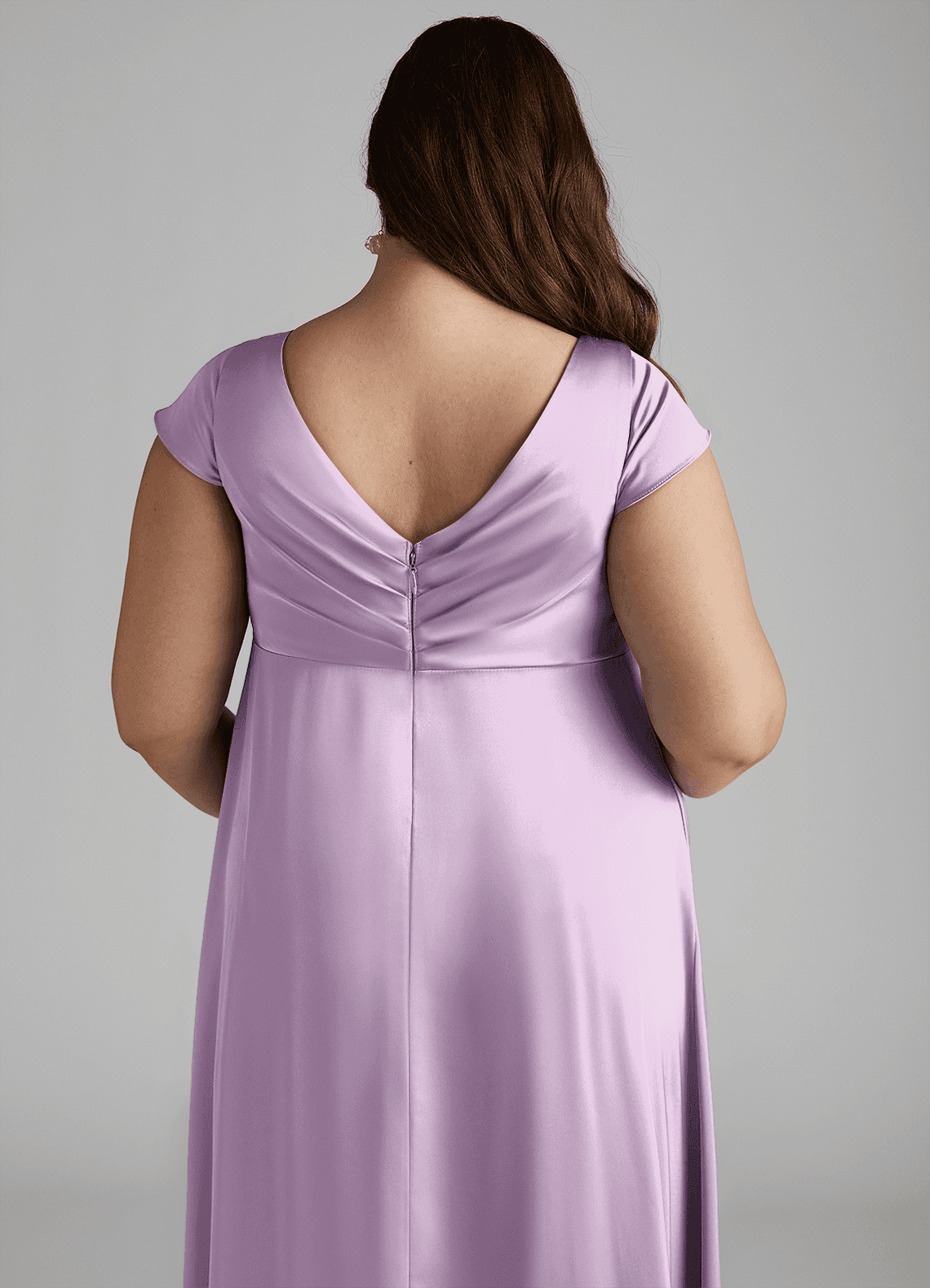 Azazie Allessia At-home Try On Dresses A-Line Pleated Stretch Satin Floor-Length Dress image11