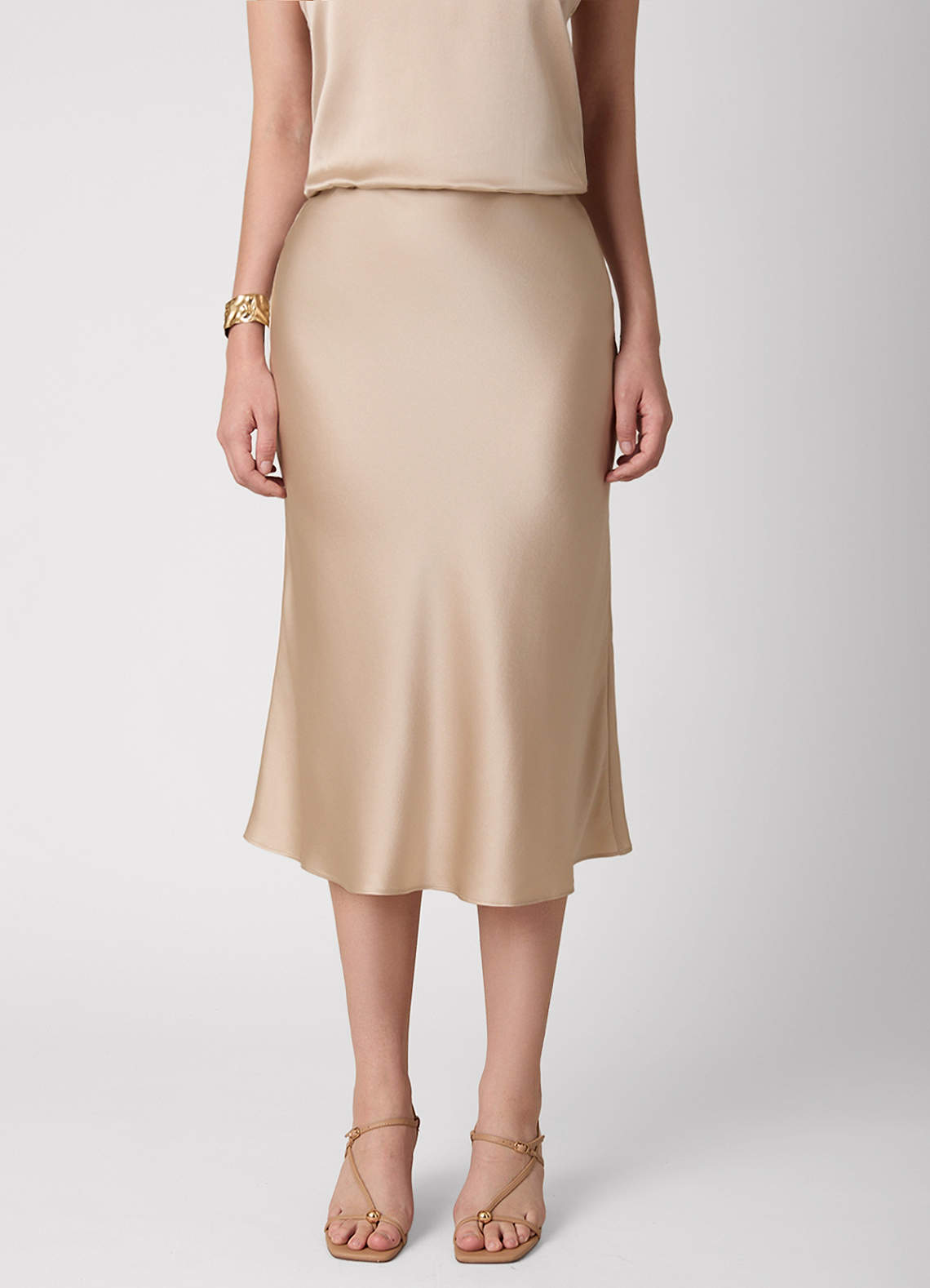 front Anjani 100% Washable Silk Midi Skirt