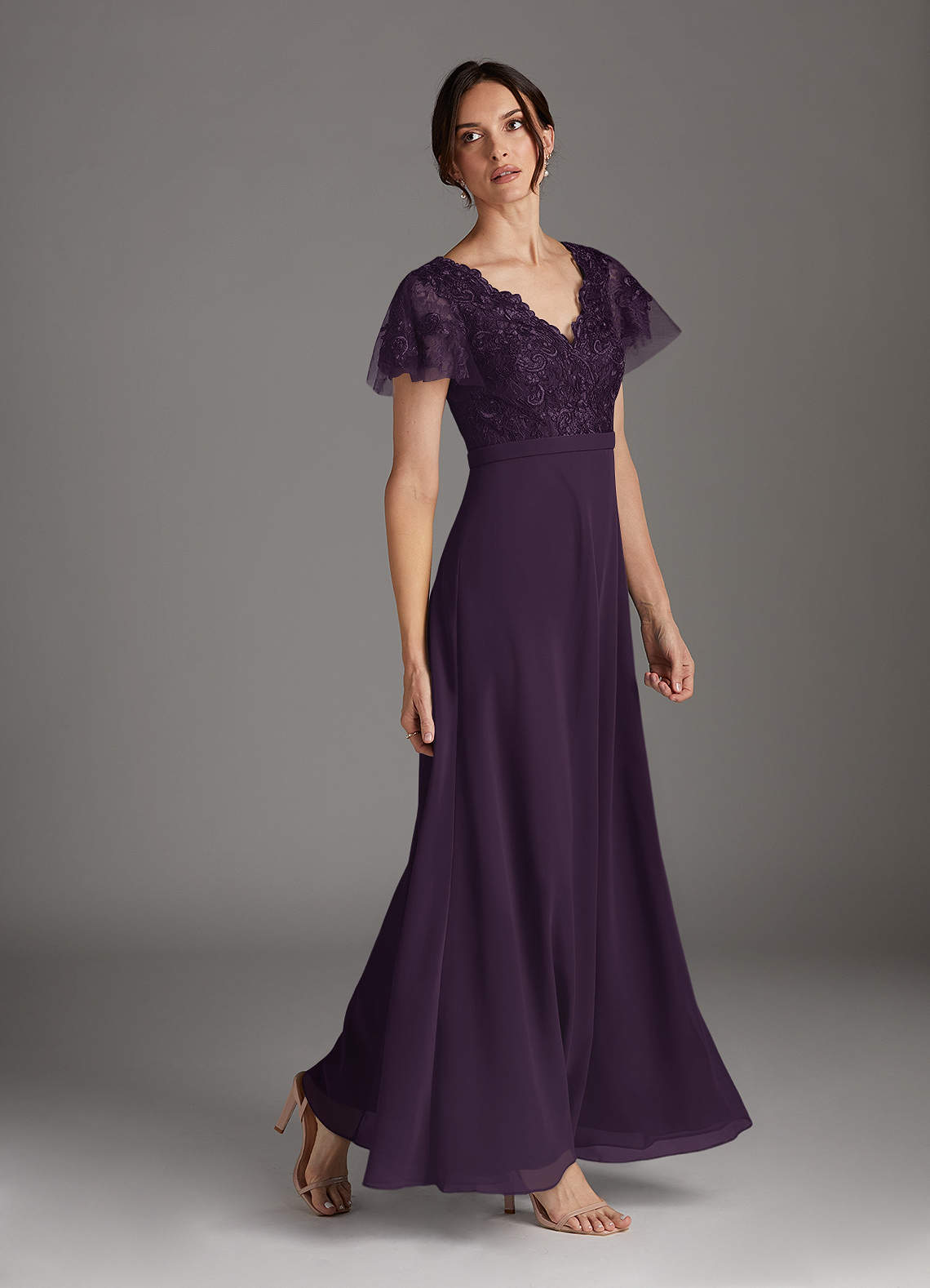 chinese dress ladies A Line Layered Purple Lace Long Prom Dresses with High Slit, Purple La –  jbydress main image 0