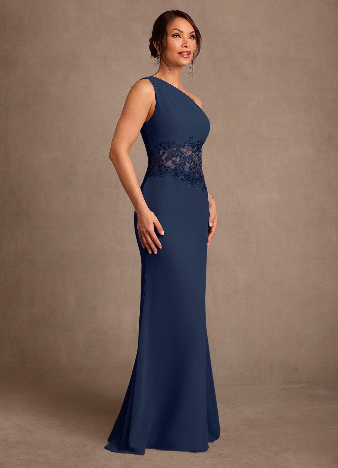 Azazie Kathie Mère de la mariée Robes Robe Sirène en Mousseline de soie Dentelle Bleu Marine Foncé image2