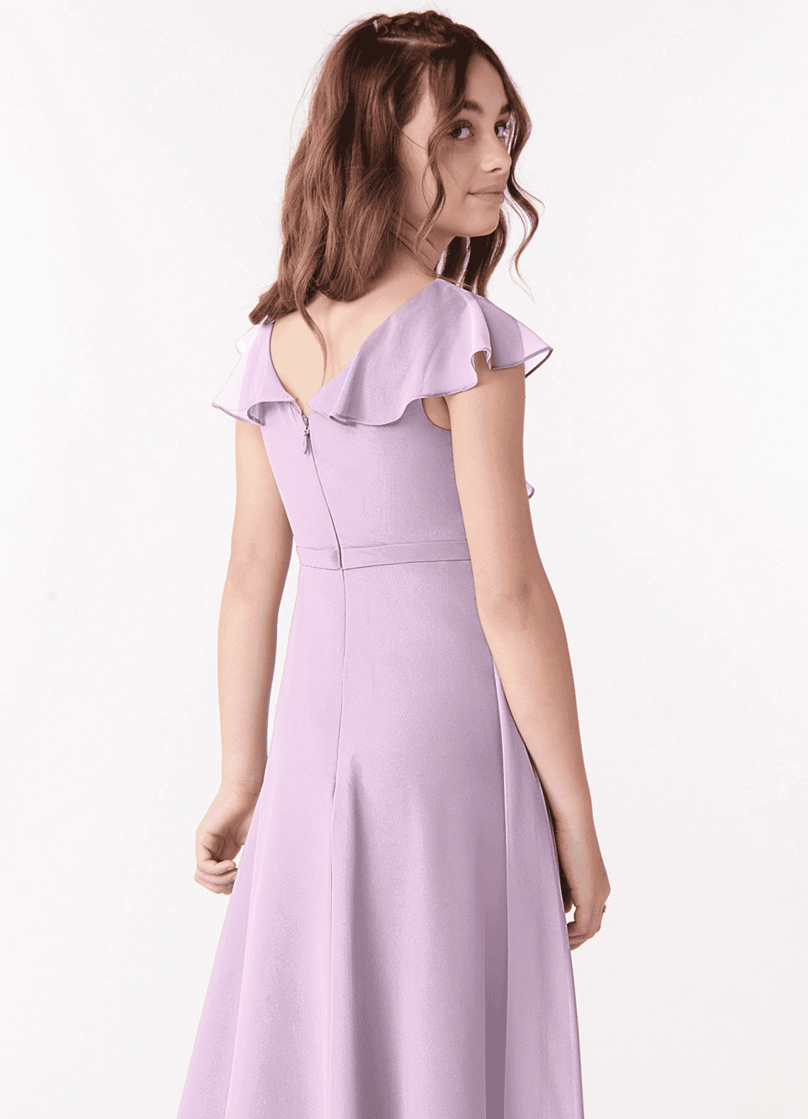 Azazie Posie Junior Frosted Lilac A-Line Ruched Chiffon Dress image4