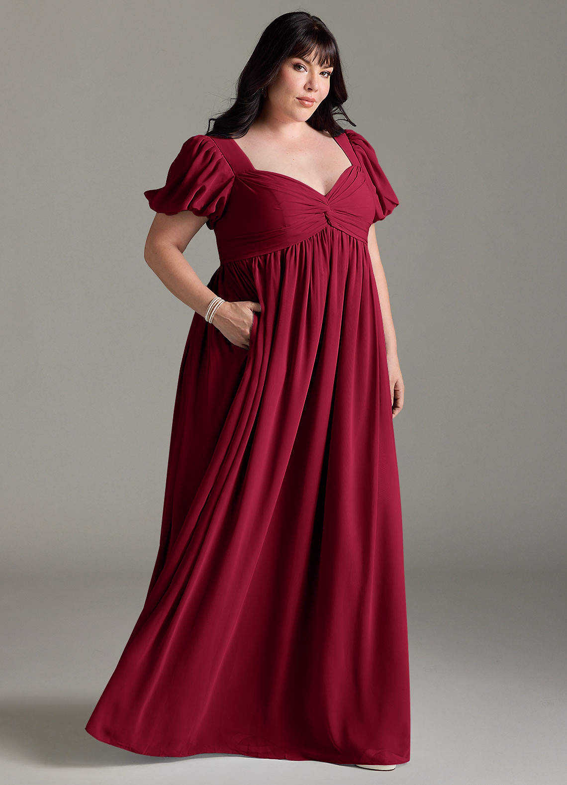 Azazie Madisynn vestidos de dama de honor de maternidad Vestido de Lazo Hasta el suelo Gasa image6
