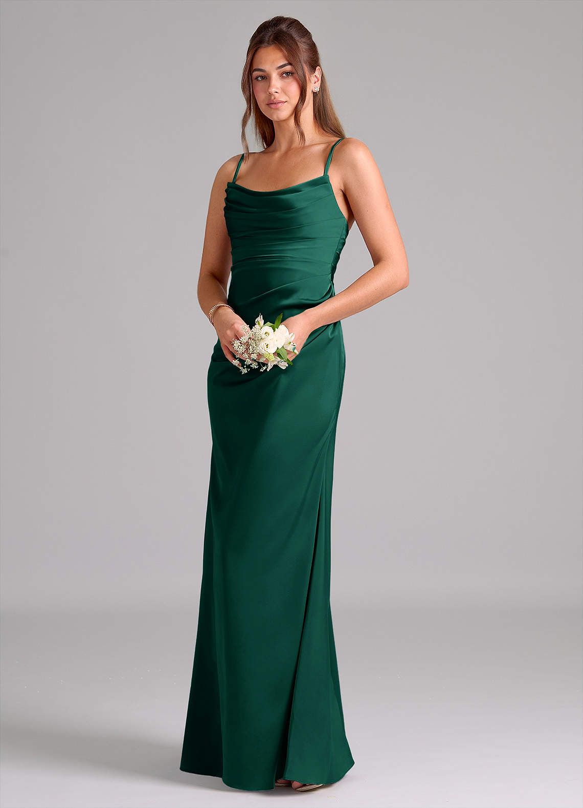Azazie Lucille Emerald Stretch Satin Bridesmaid Dresses | Azazie