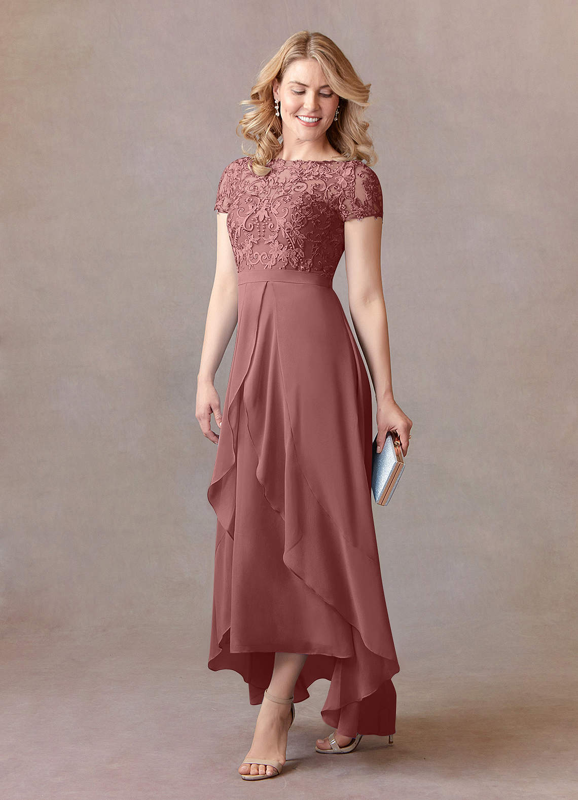 11626 Rose Lace Chiffon Dress