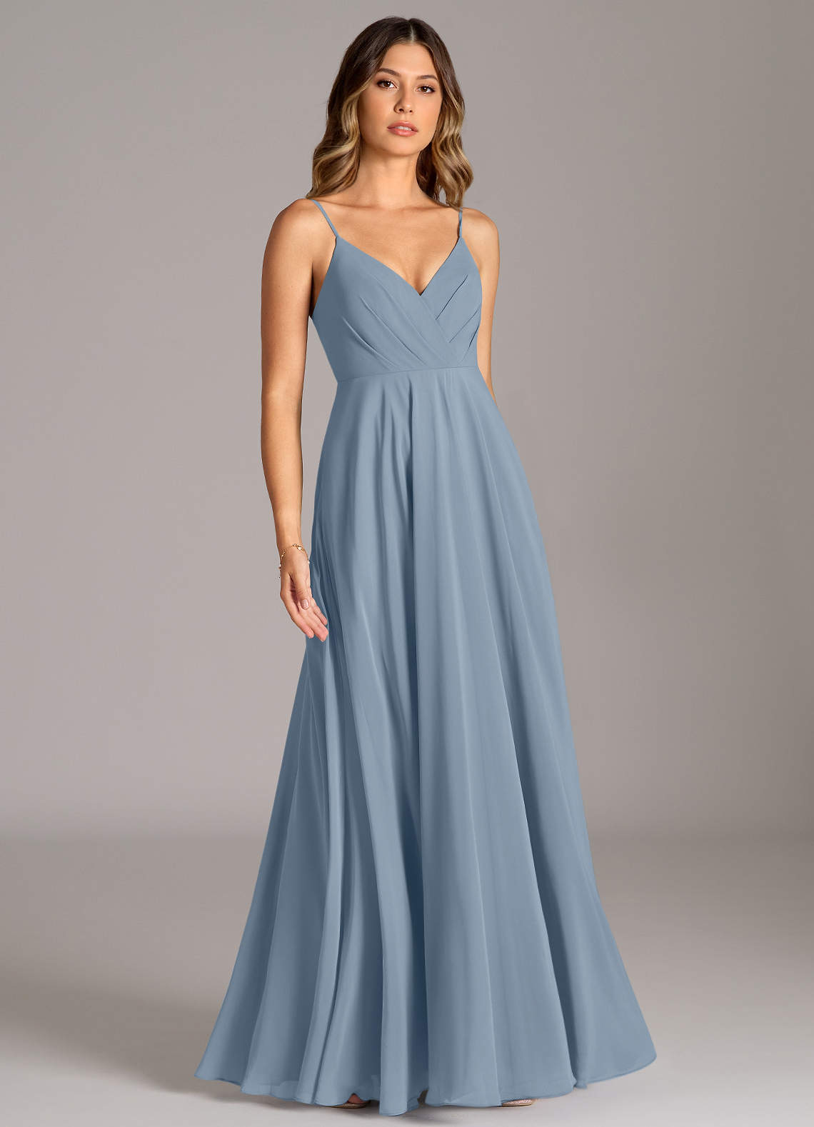 Azazie Amani Dusty Blue Chiffon Bridesmaid Dresses | Azazie
