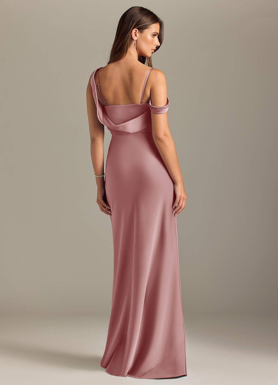 Azazie Madelyn Bridesmaid Dresses Dusty Rose Mermaid Off the Shoulder Stretch Satin Convertible Dress image1