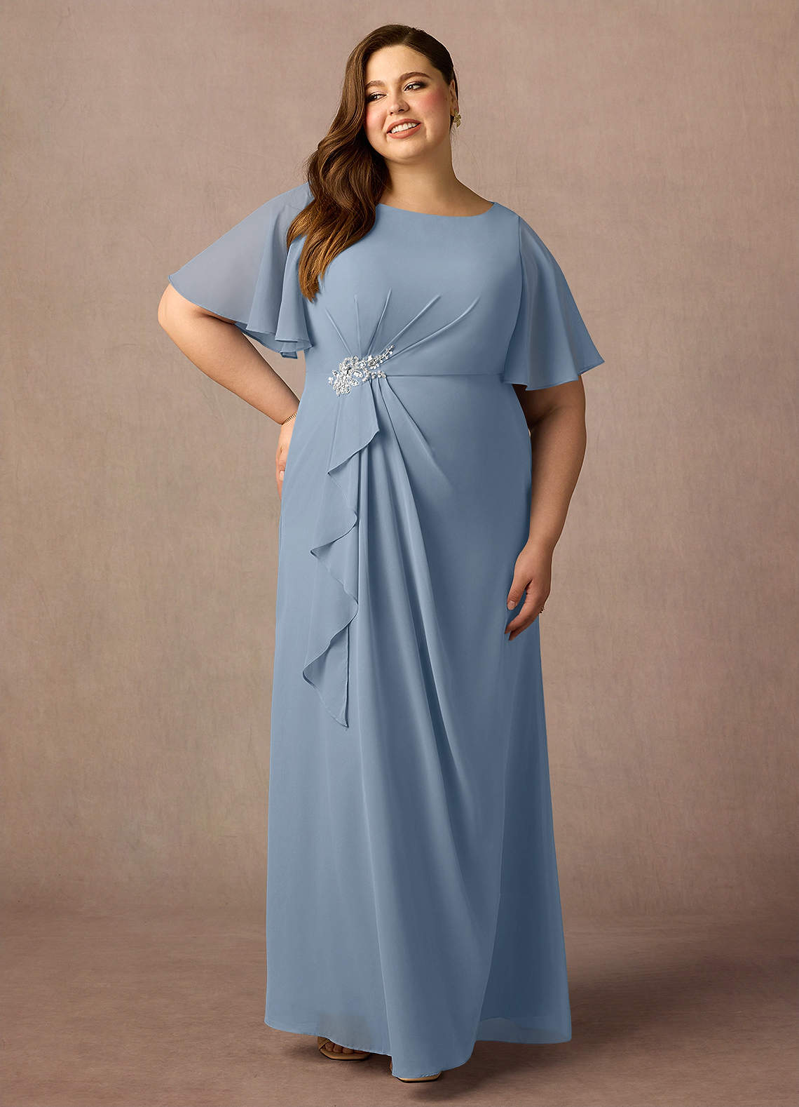 Azazie Rain Mother of the Bride Dresses Dusty Blue Sheath Beaded Chiffon Dress image1