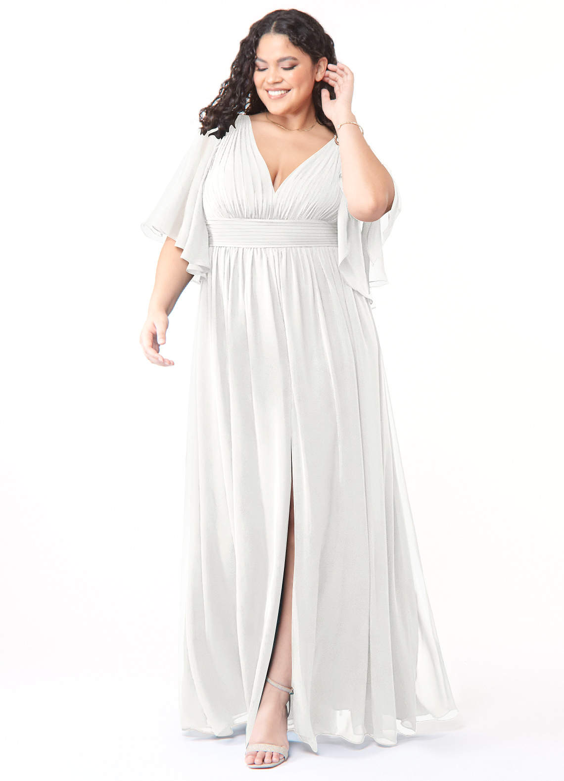 Azazie Temeka Robes de demoiselle d'honneur Robe Trapèze en Mousseline de soie Rayé Blanc image1