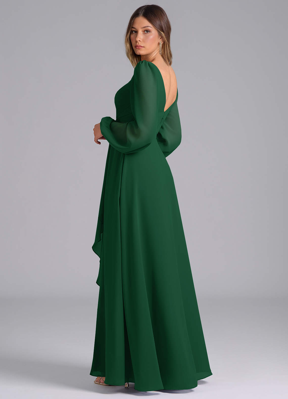 chinese dress ladies Dark Green Long Sleeve Mermaid Split Dress GM00676